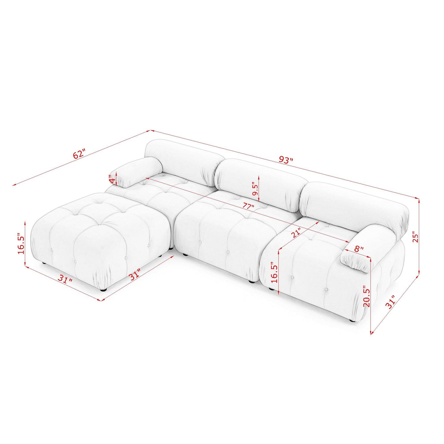 Melysen 93 "Modern Living Room Modular Combined Sofa,Ivory Teddy Fabric