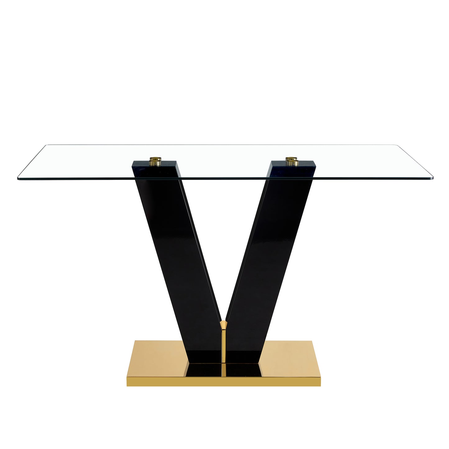 Melysen Modern Glass Dining Table for 6-8,Rectangular Glass Dinner Table with Tempered Glass Tabletop and Black V-Shaped Pedestal