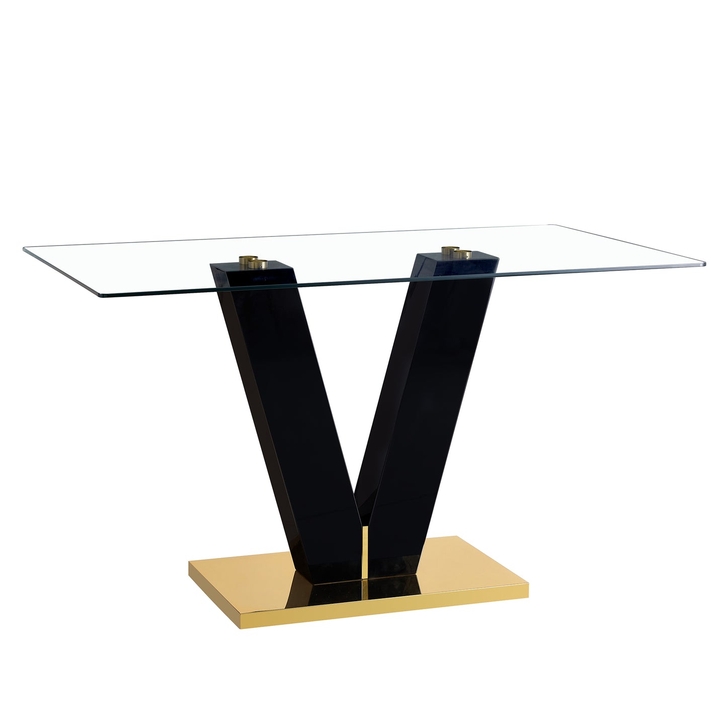 Melysen Modern Glass Dining Table for 6-8,Rectangular Glass Dinner Table with Tempered Glass Tabletop and Black V-Shaped Pedestal