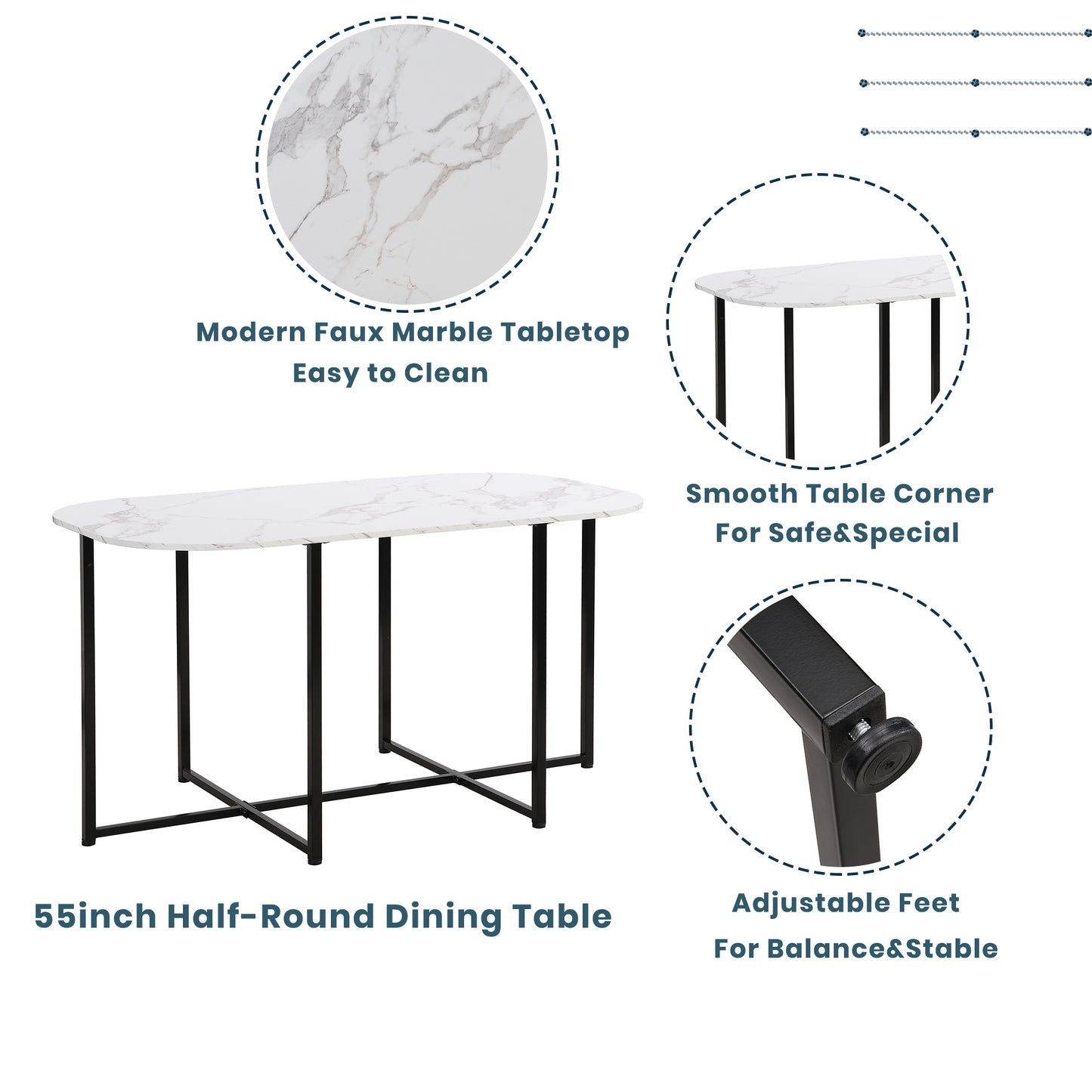 Melysen Modern 7-Piece Dining Table Set with Faux Marble Compact 55Inch Kitchen Table Set for 6