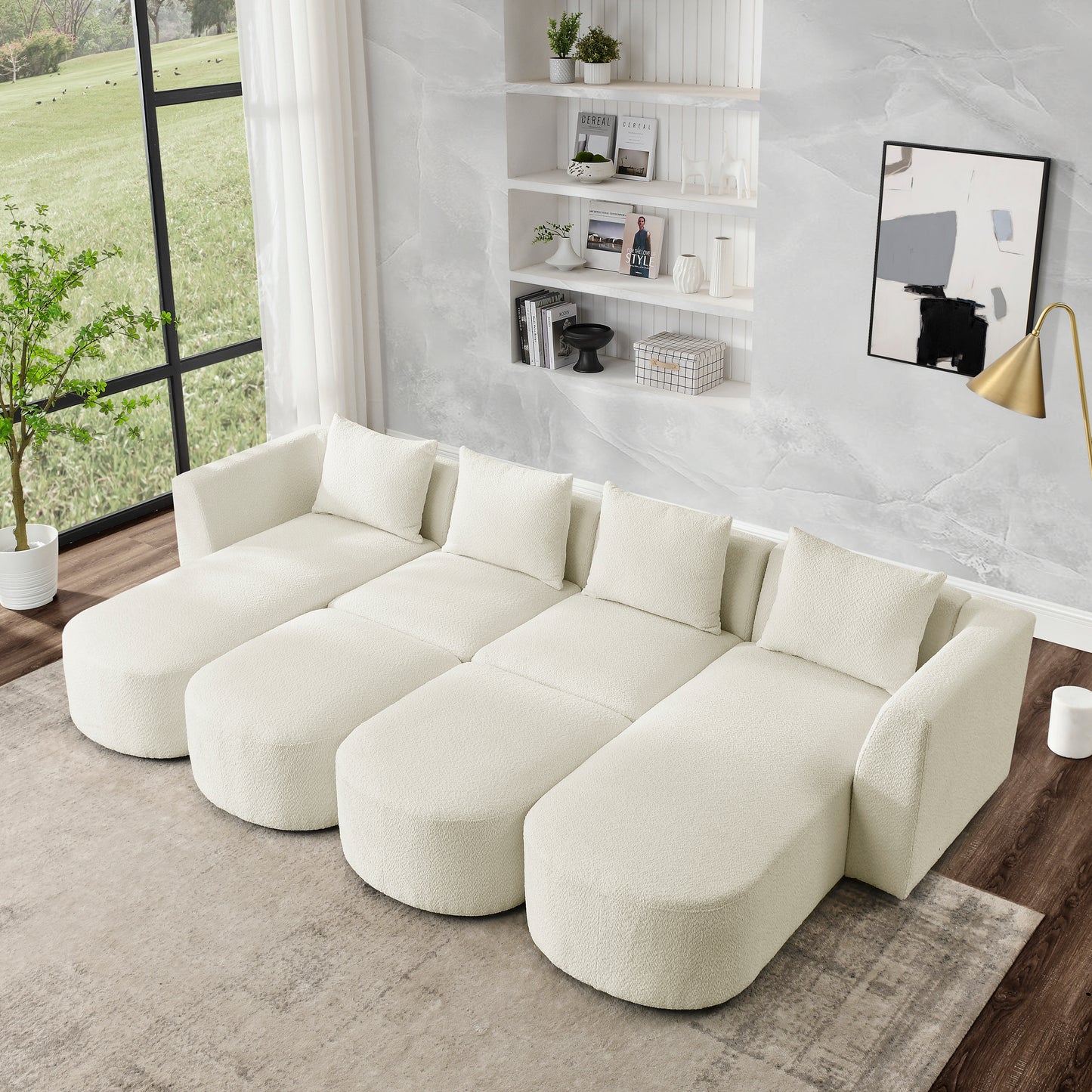 Melysen Sectional Sofa with Left Side Chaise and Ottoman,Modular Sofa,DIY Combination,Loop Yarn Fabric