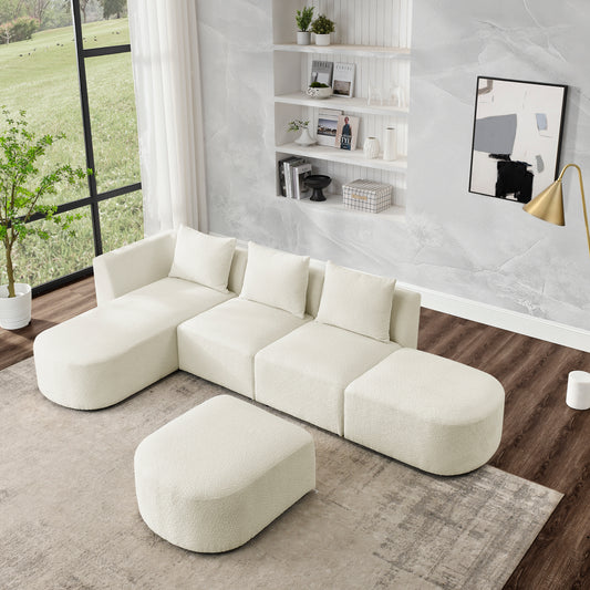 Melysen Sectional Sofa with Left Side Chaise and Ottoman,Modular Sofa,DIY Combination,Loop Yarn Fabric