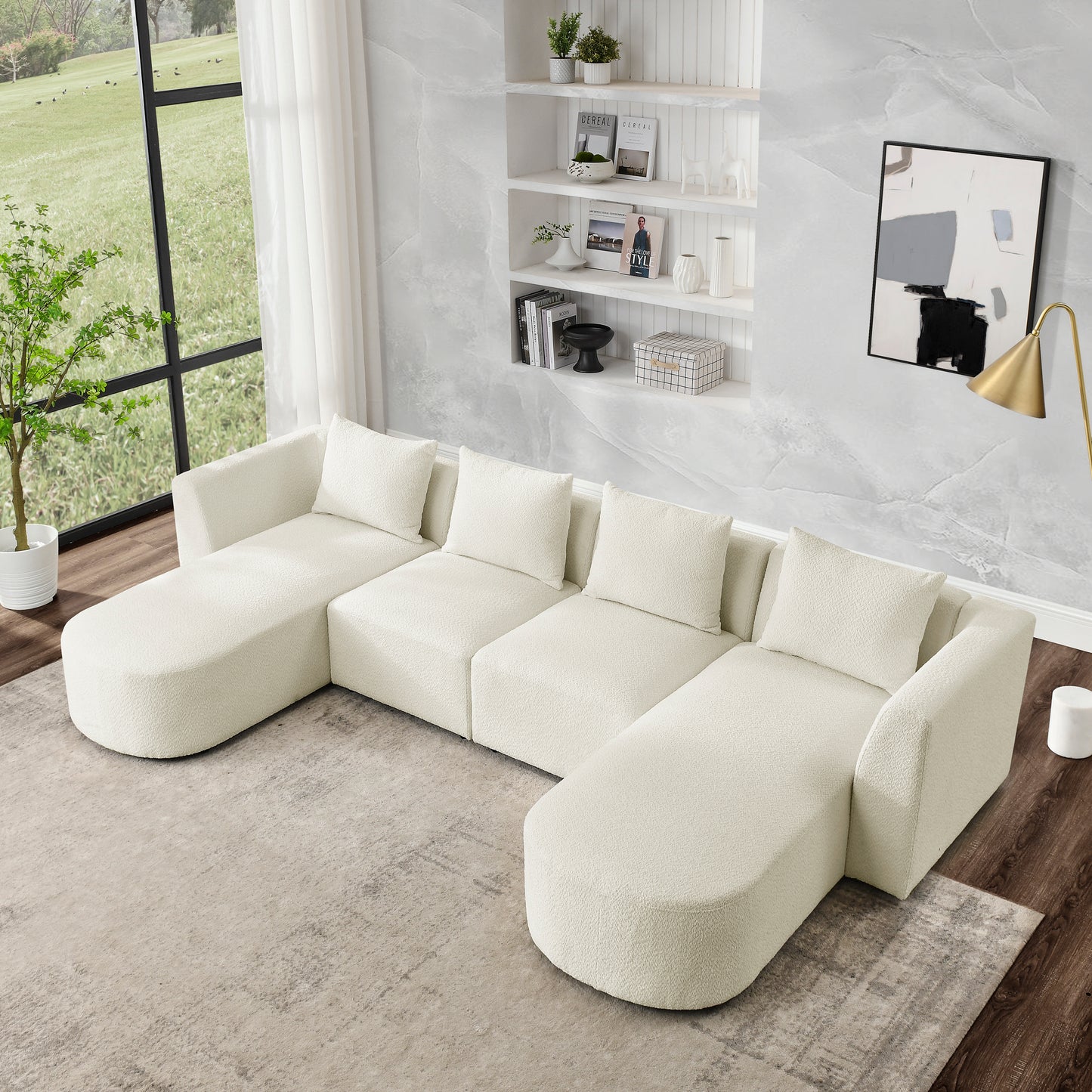 Melysen Sectional Sofa with Left Side Chaise and Ottoman,Modular Sofa,DIY Combination,Loop Yarn Fabric