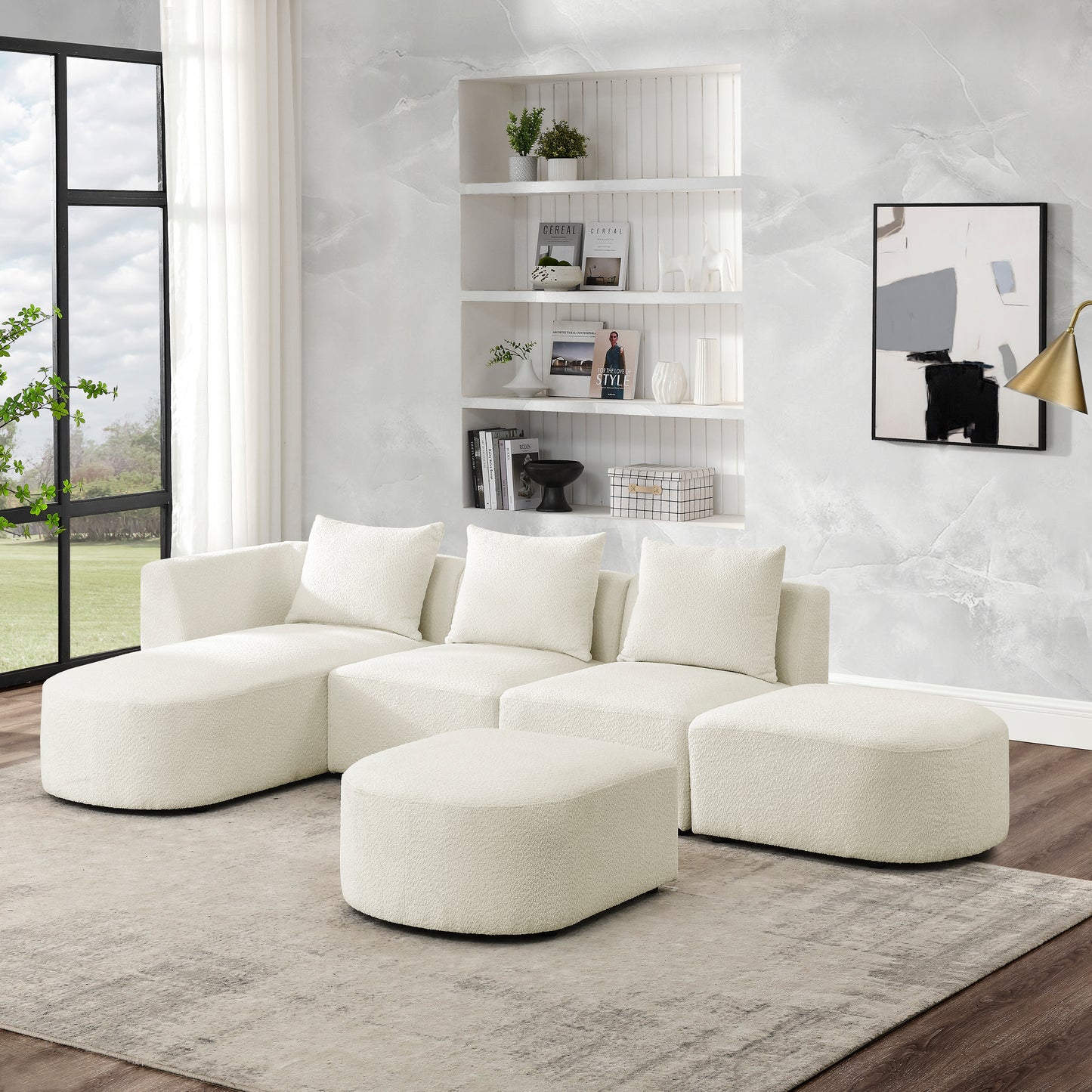 Melysen Sectional Sofa with Left Side Chaise and Ottoman,Modular Sofa,DIY Combination,Loop Yarn Fabric