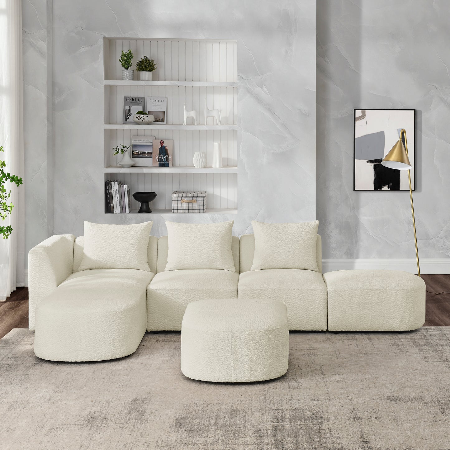 Melysen Sectional Sofa with Left Side Chaise and Ottoman,Modular Sofa,DIY Combination,Loop Yarn Fabric