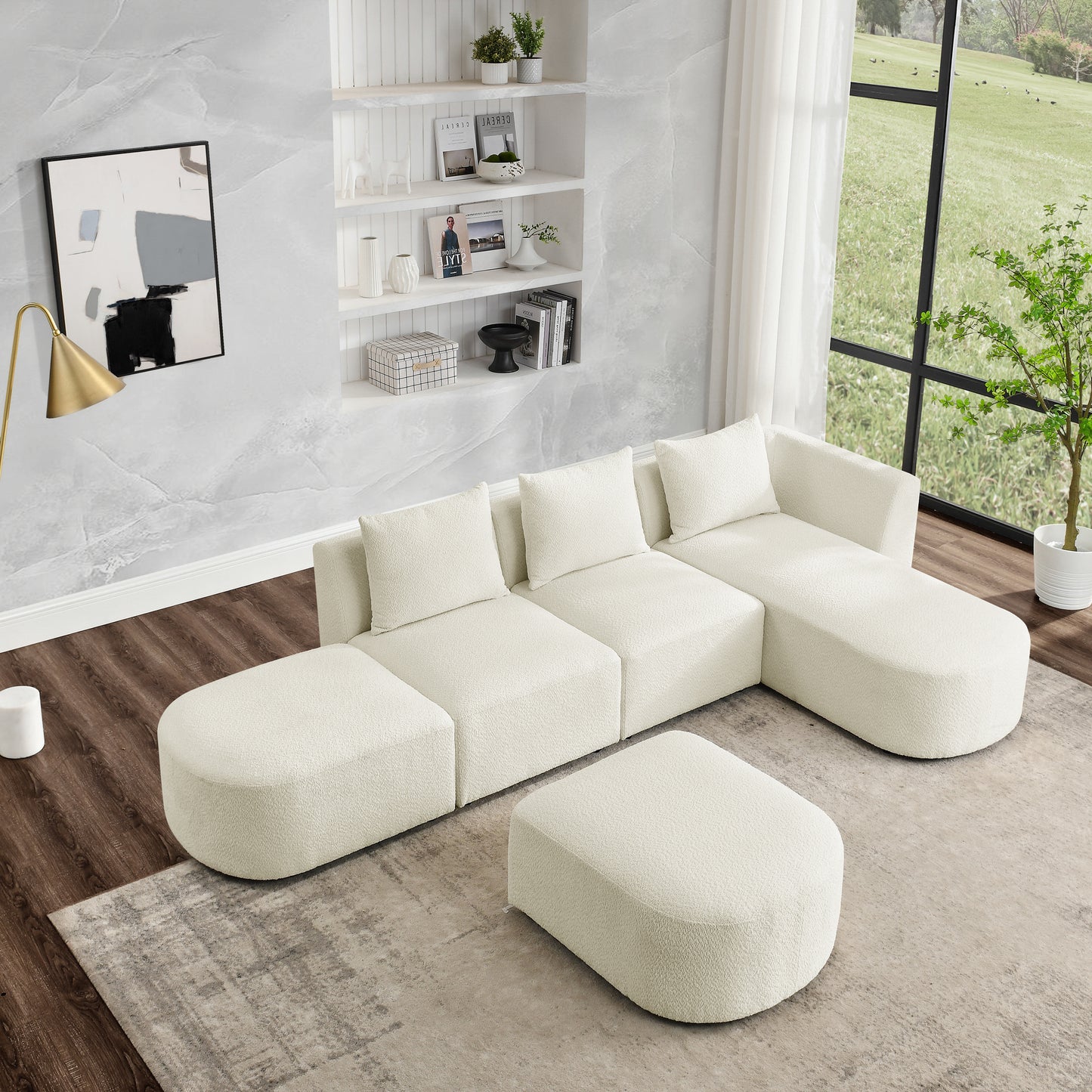 Melysen Sectional Sofa with Left Side Chaise and Ottoman,Modular Sofa,DIY Combination,Loop Yarn Fabric