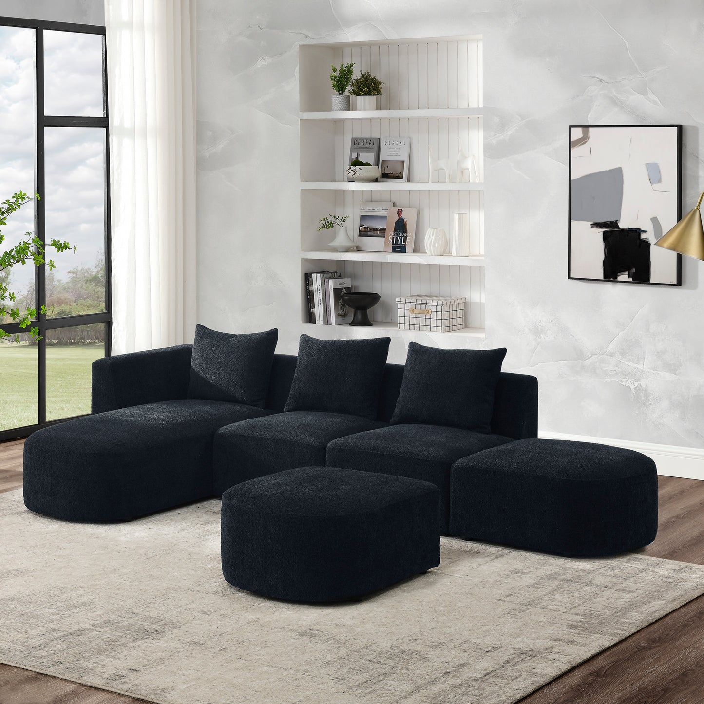 Melysen Sectional Sofa,Modular Sofa,DIY Combination Sofa,Loop Yarn Fabric,Black