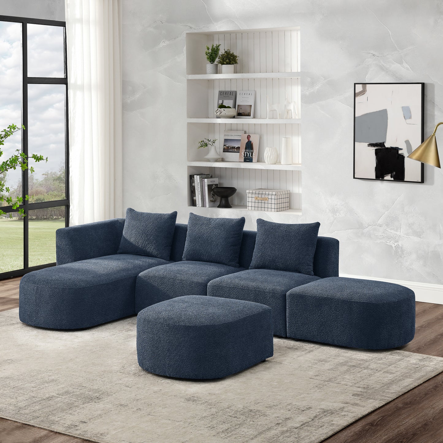 Melysen Sectional Sofa,Modular Sofa,DIY Combination Sofa,Loop Yarn Fabric,Navy