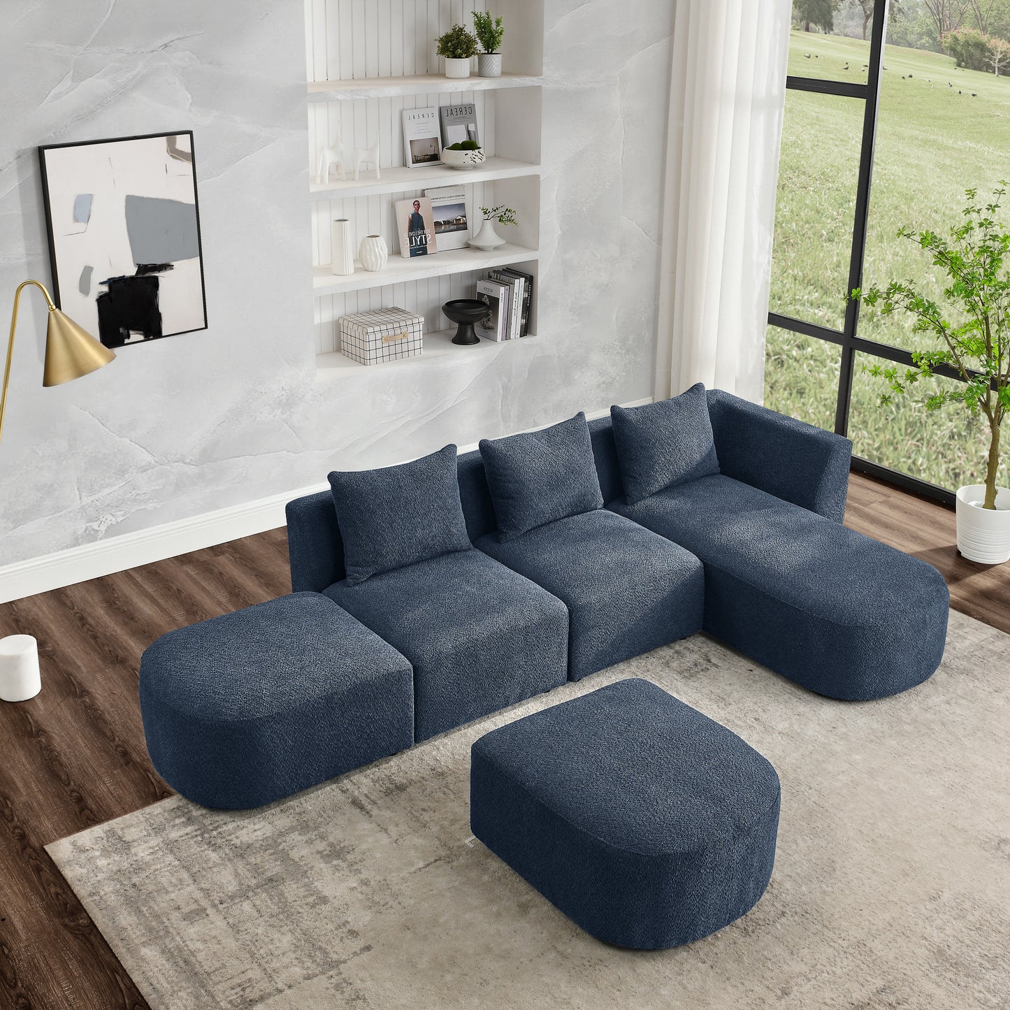 Melysen Sectional Sofa,Modular Sofa,DIY Combination Sofa,Loop Yarn Fabric,Navy