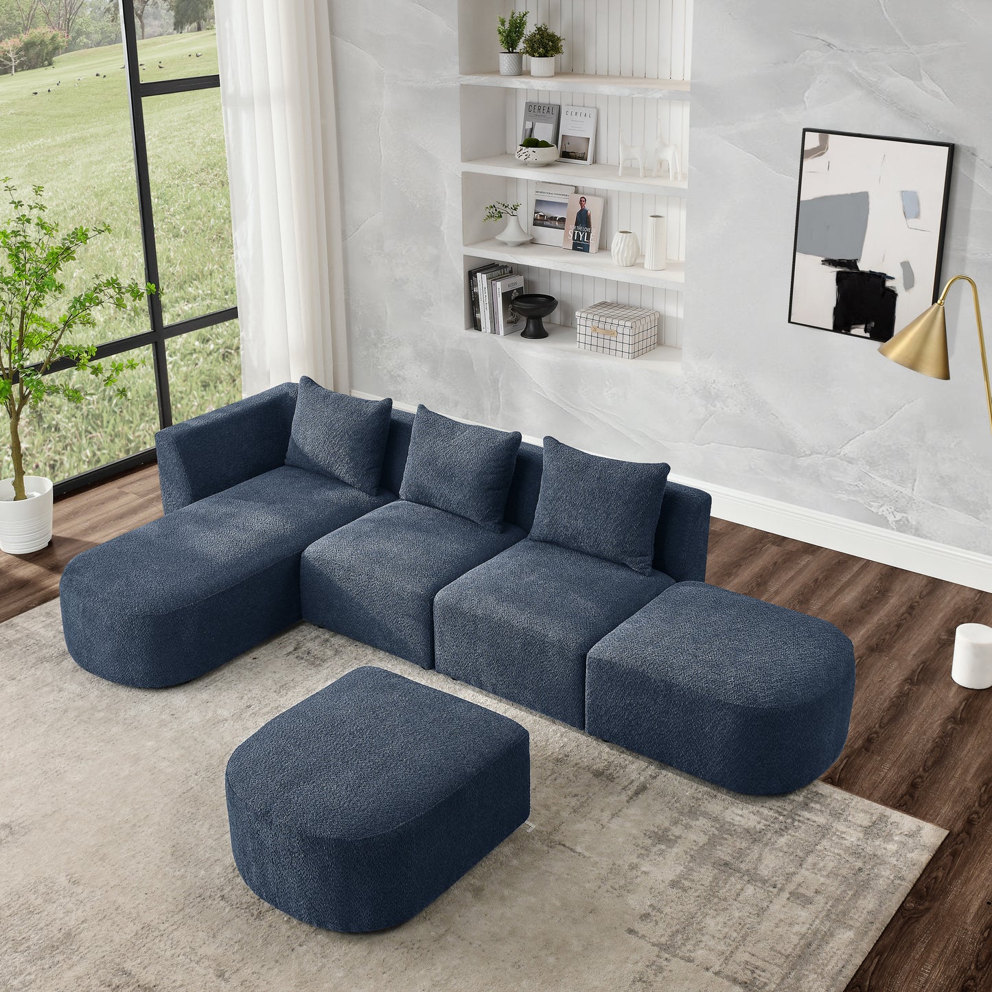 Melysen Sectional Sofa,Modular Sofa,DIY Combination Sofa,Loop Yarn Fabric,Navy