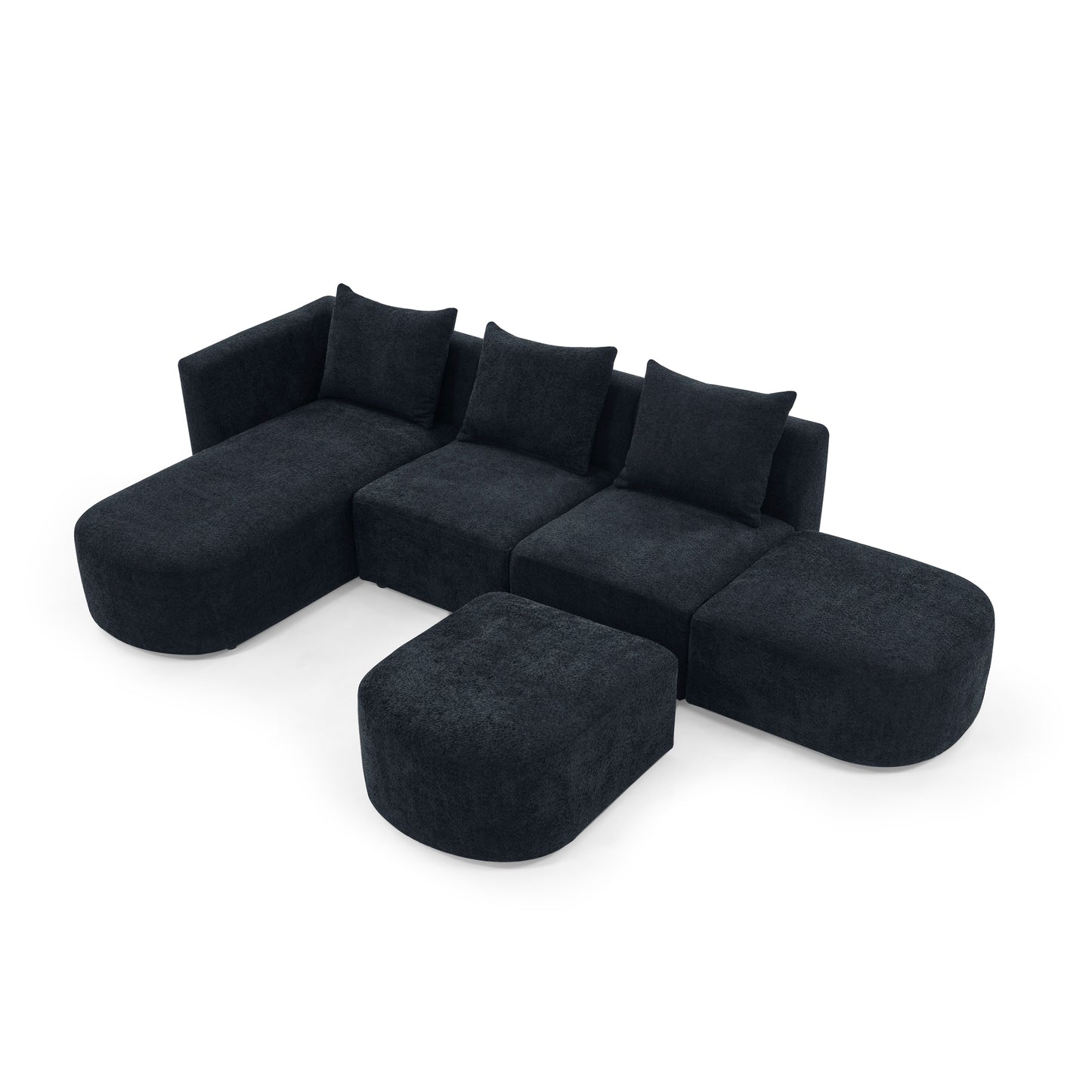 Melysen Sectional Sofa,Modular Sofa,DIY Combination Sofa,Loop Yarn Fabric,Black