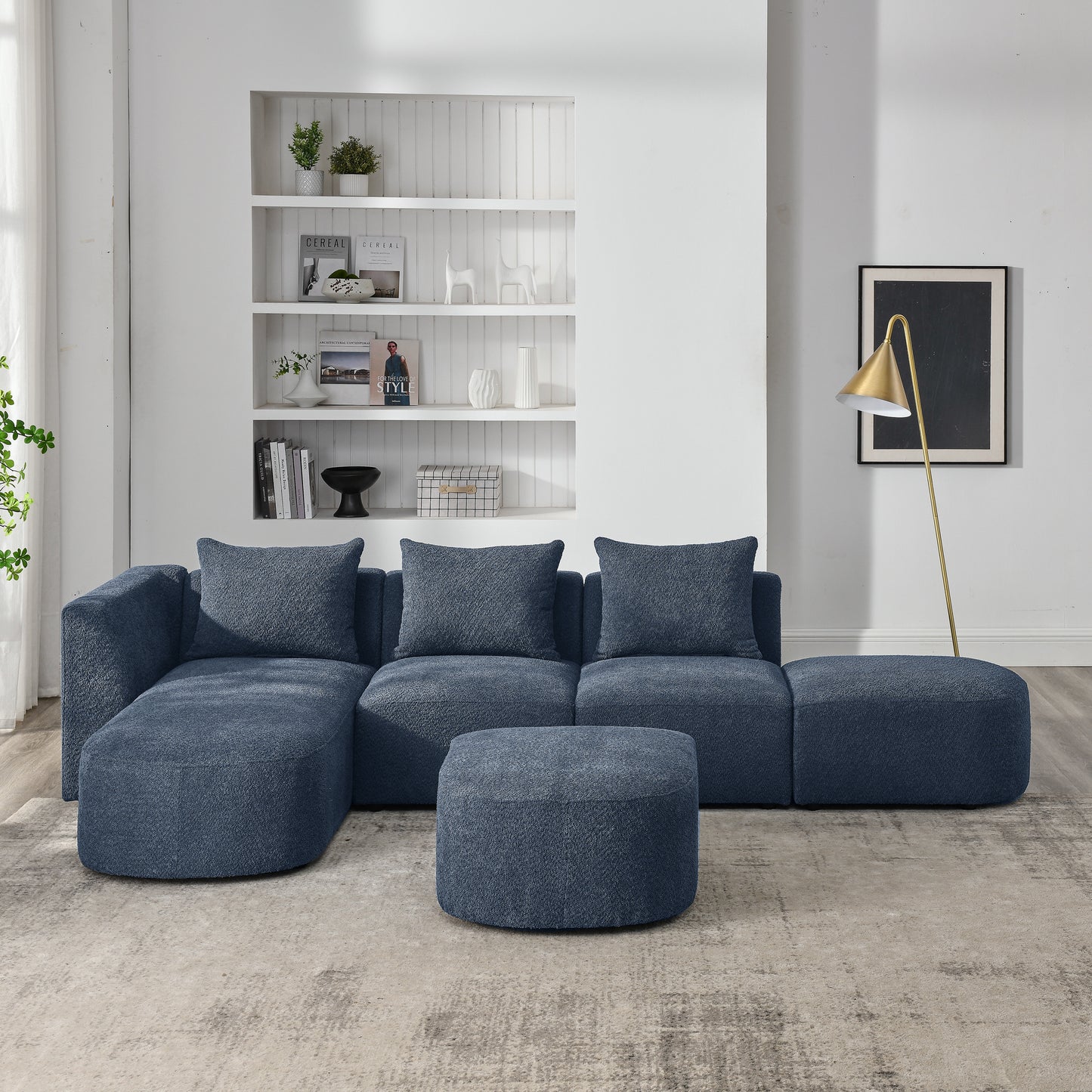 Melysen Sectional Sofa,Modular Sofa,DIY Combination Sofa,Loop Yarn Fabric,Navy