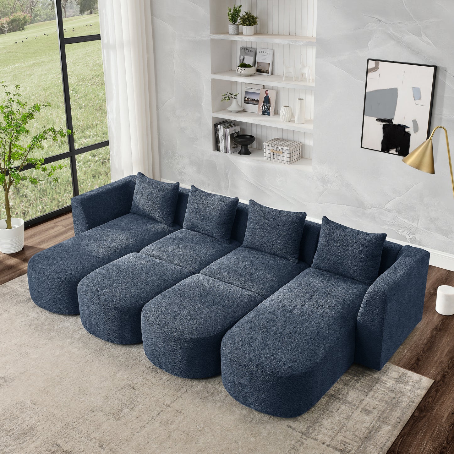 Melysen Sectional Sofa,Modular Sofa,DIY Combination Sofa,Loop Yarn Fabric,Navy