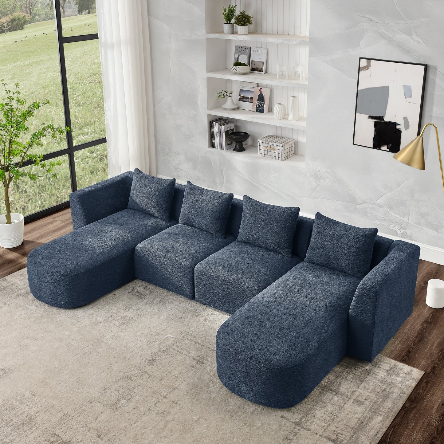 Melysen Sectional Sofa,Modular Sofa,DIY Combination Sofa,Loop Yarn Fabric,Navy