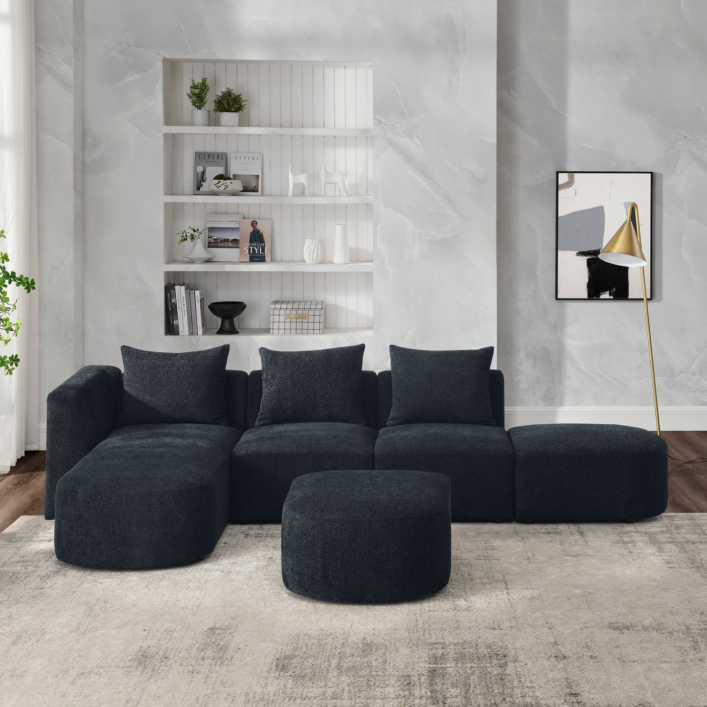 Melysen Sectional Sofa,Modular Sofa,DIY Combination Sofa,Loop Yarn Fabric,Black