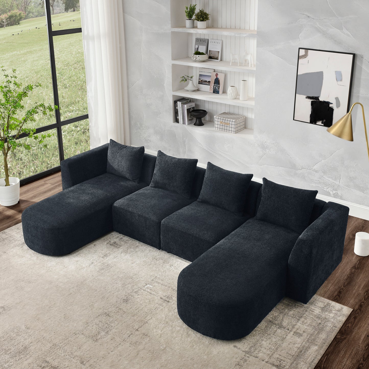 Melysen Sectional Sofa,Modular Sofa,DIY Combination Sofa,Loop Yarn Fabric,Black