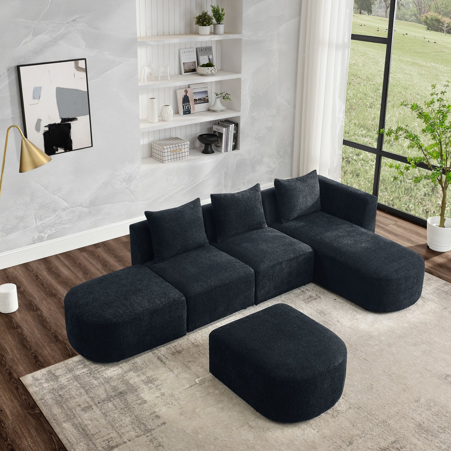 Melysen Sectional Sofa,Modular Sofa,DIY Combination Sofa,Loop Yarn Fabric,Black