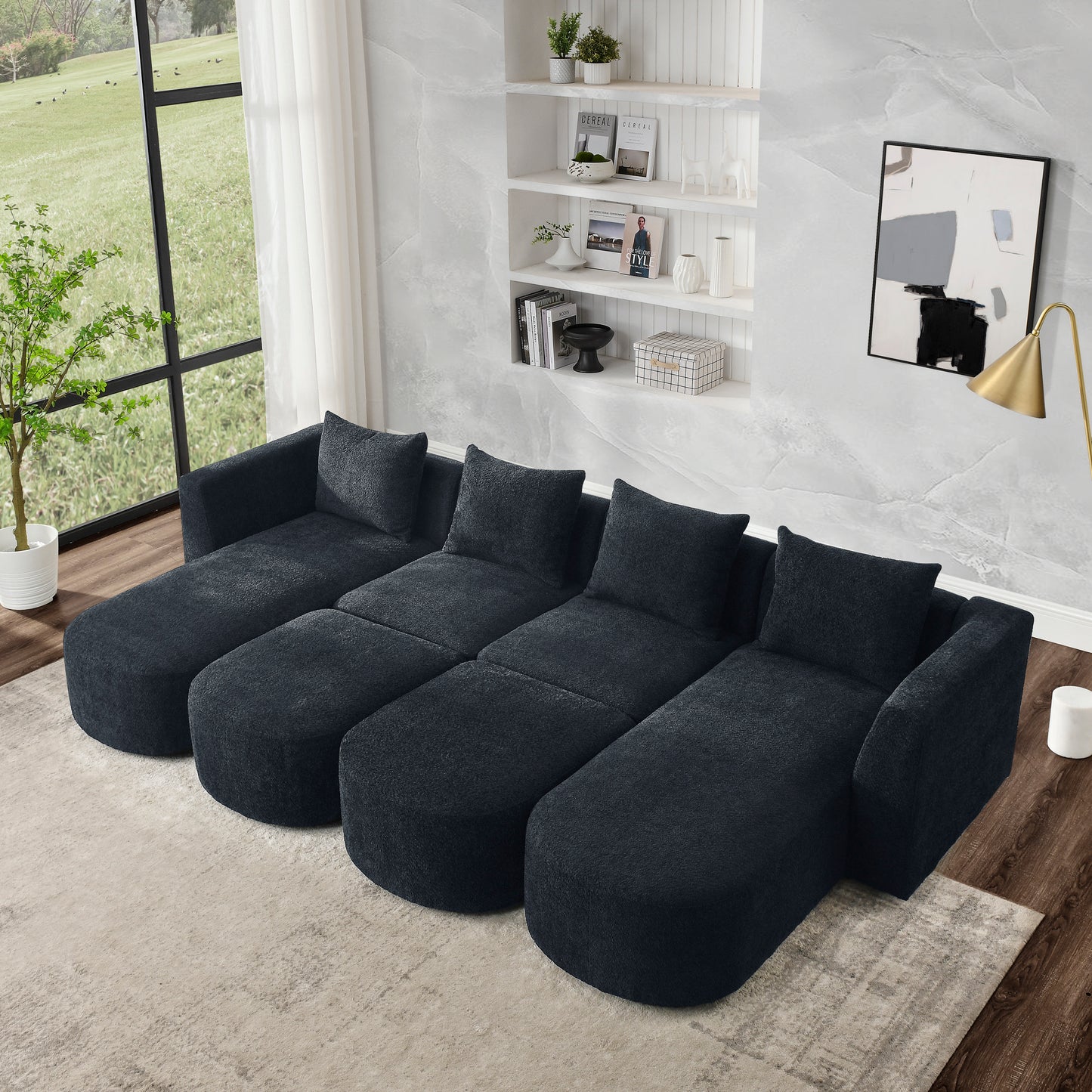 Melysen Sectional Sofa,Modular Sofa,DIY Combination Sofa,Loop Yarn Fabric,Black