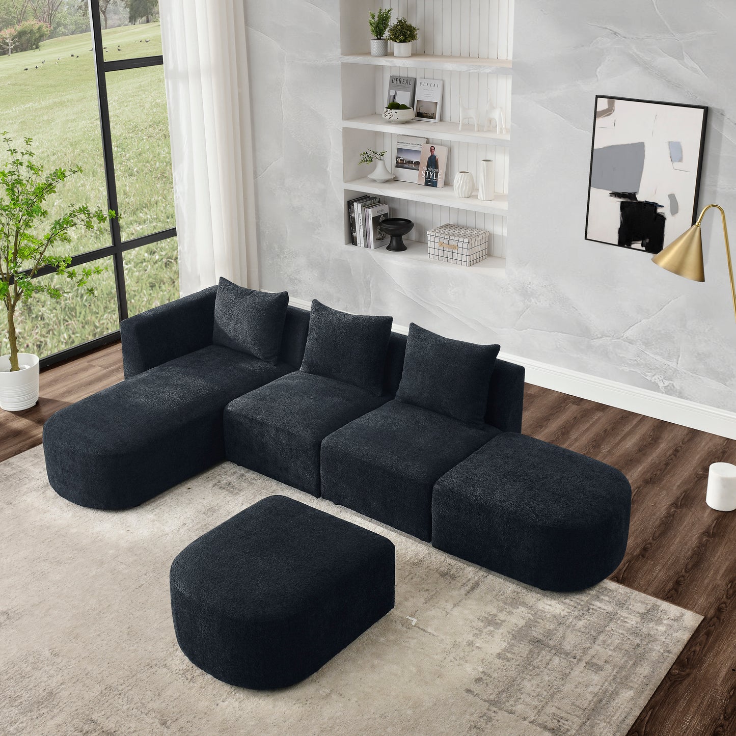 Melysen Sectional Sofa,Modular Sofa,DIY Combination Sofa,Loop Yarn Fabric,Black