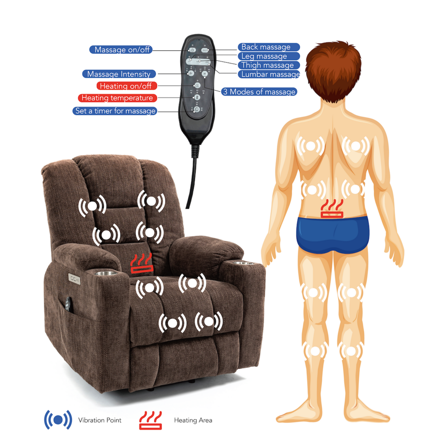 Melysen Large Power Lift Recliner Chair with Massage and Heat for Elderly, Overstuffed Wide Recliners, Heavy Duty Motion Mechanism with USB and Type C Ports, 2 Steel Cup Holders, Brown