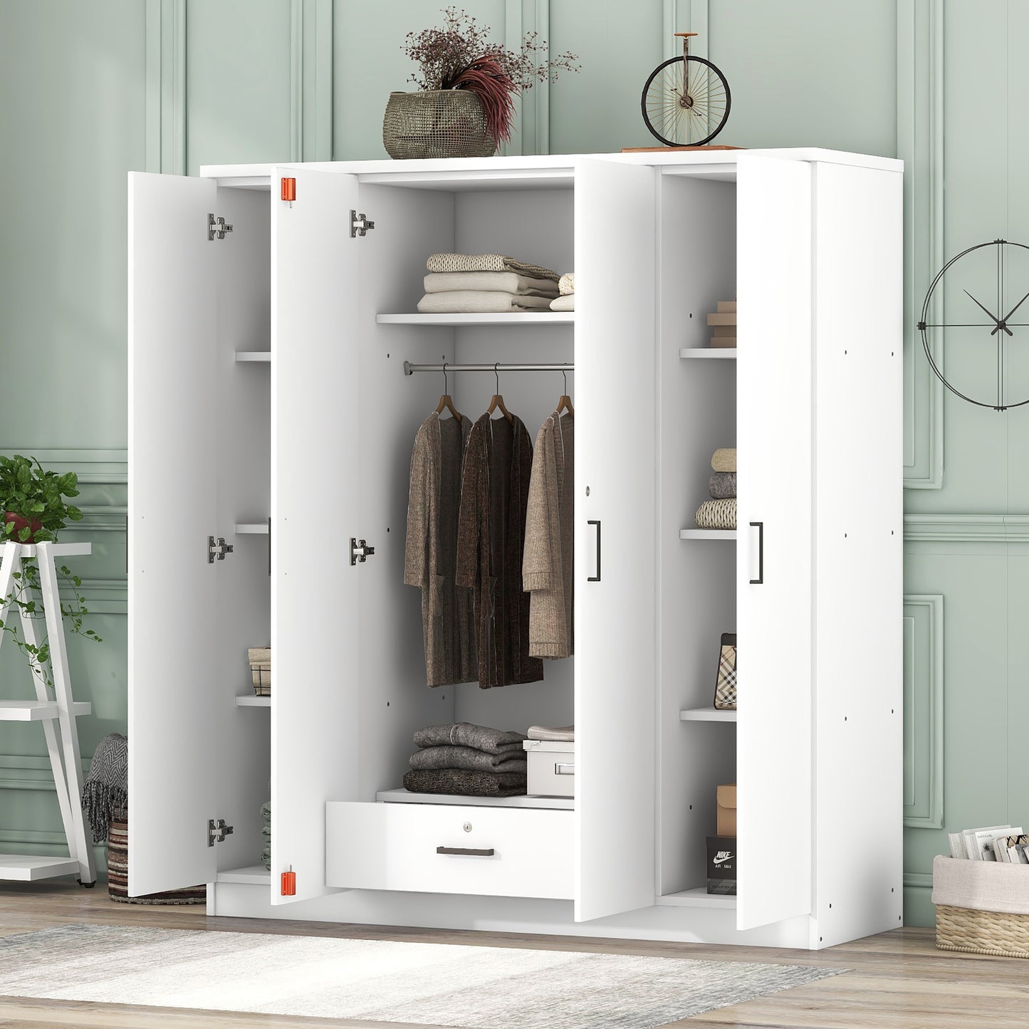 Melysen 4-Door Wardrobe with 1 Drawer, White