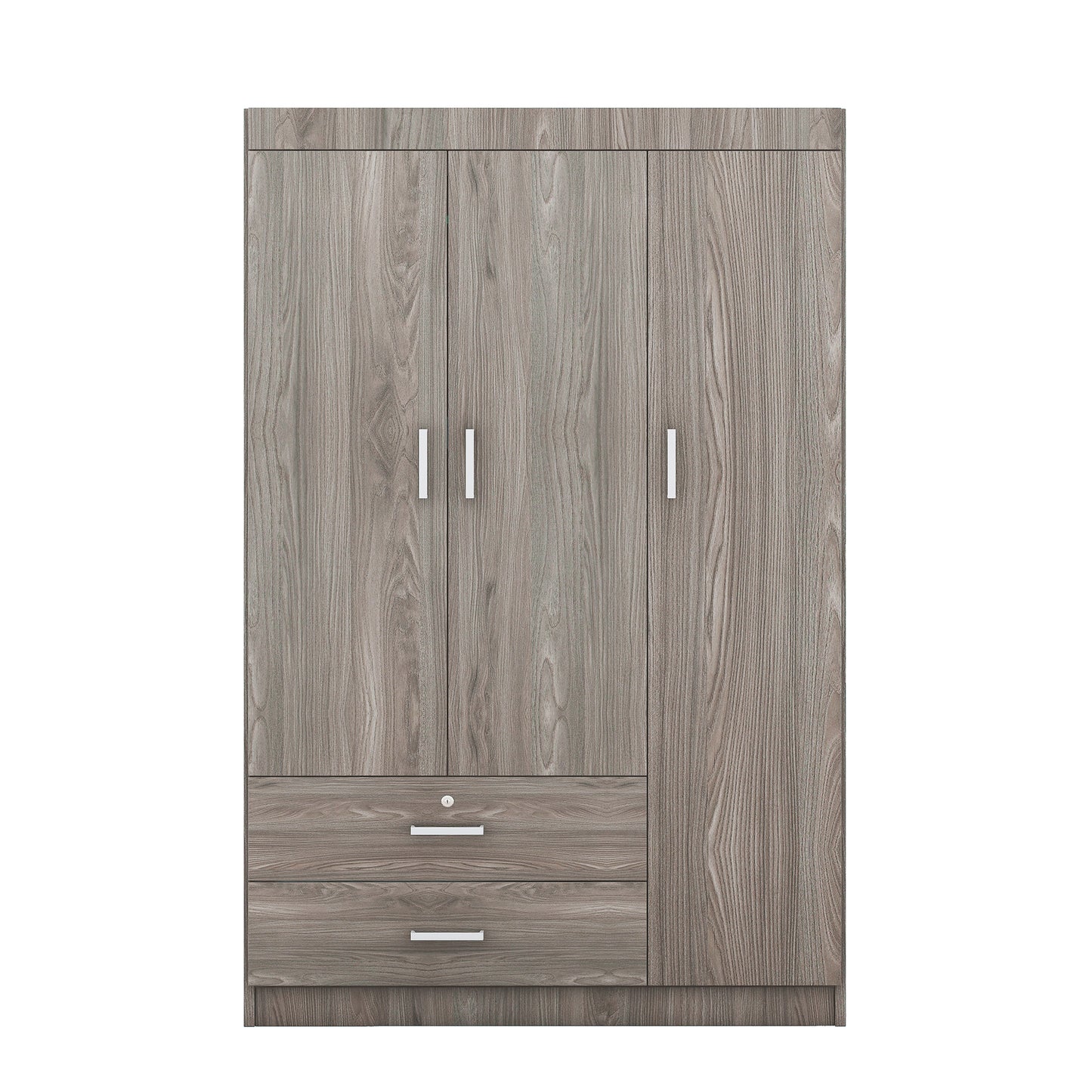 Melysen 3-Door Wardrobe with 2 Drawers, Wood Grain Effect in Gray