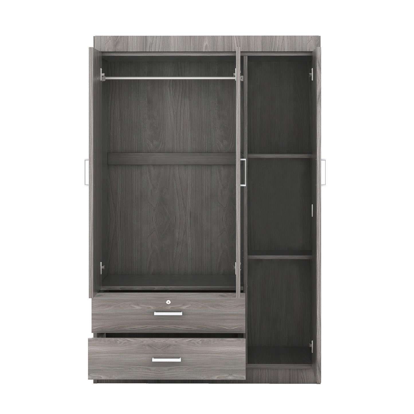 Melysen 3-Door Wardrobe with 2 Drawers, Wood Grain Effect in Gray