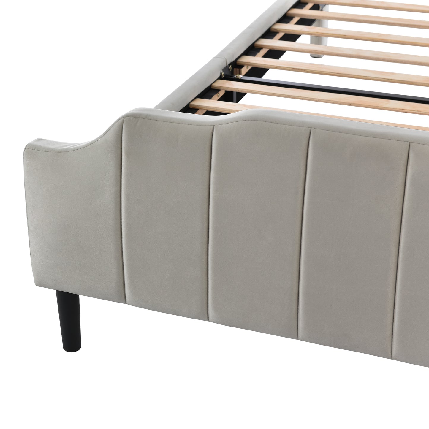 Melysen Queen Size Upholstered Platform Bed with Headboard and Footboard,No Box Spring Needed, Velvet Fabric,Gray