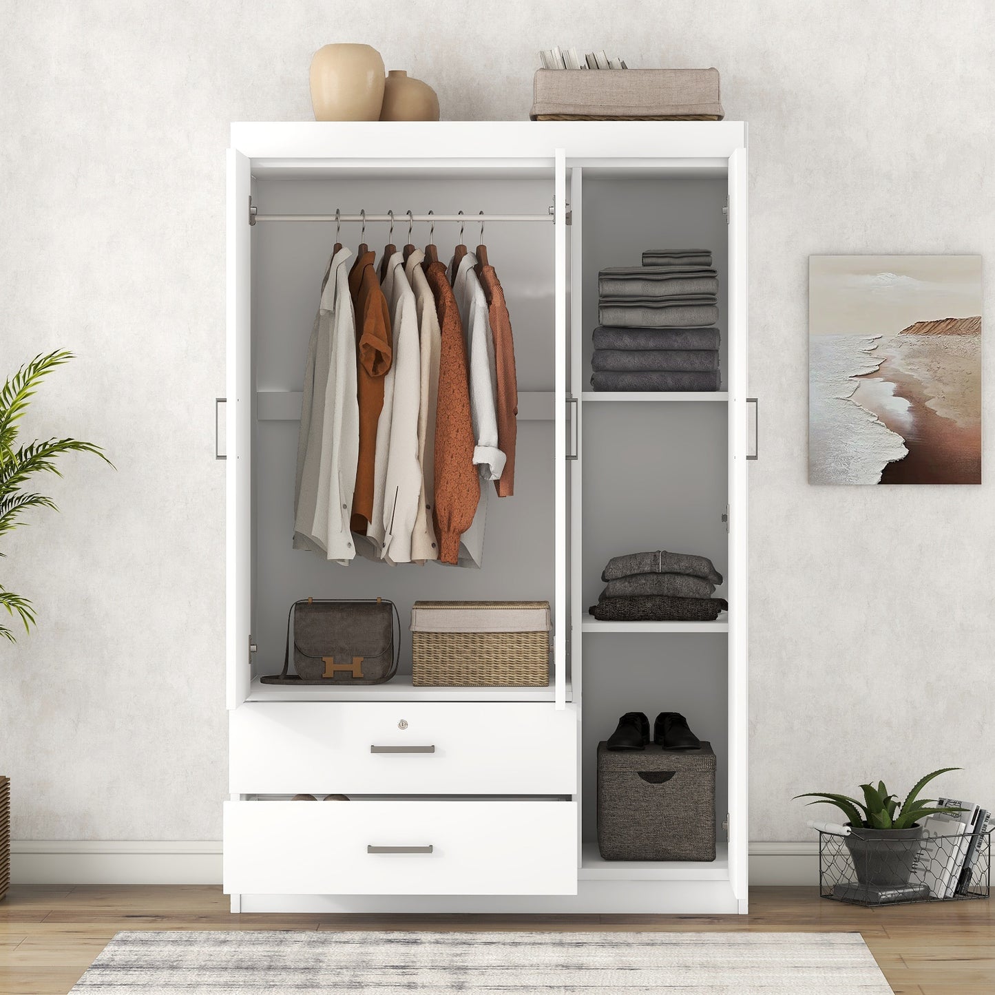 Melysen 3-Door Wardrobe with 2 Drawers, White