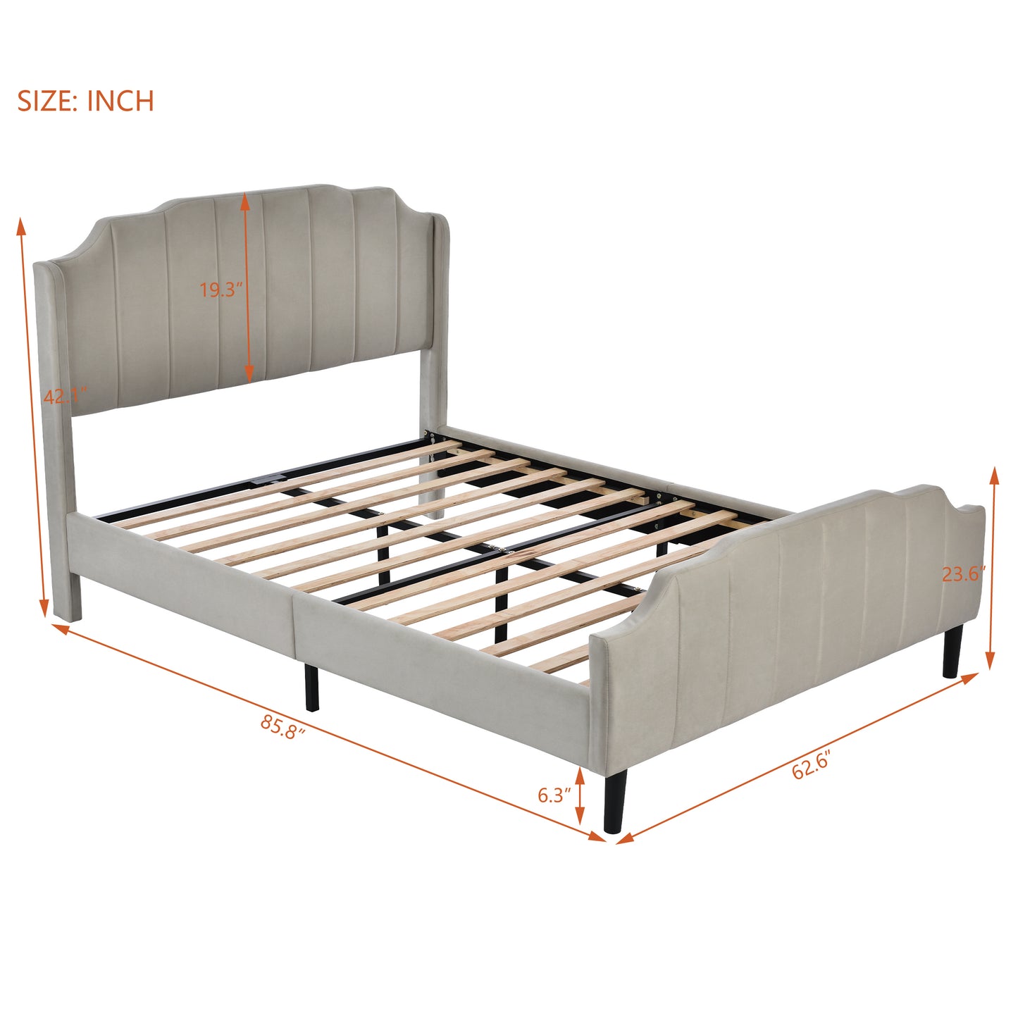 Melysen Queen Size Upholstered Platform Bed with Headboard and Footboard,No Box Spring Needed, Velvet Fabric,Gray