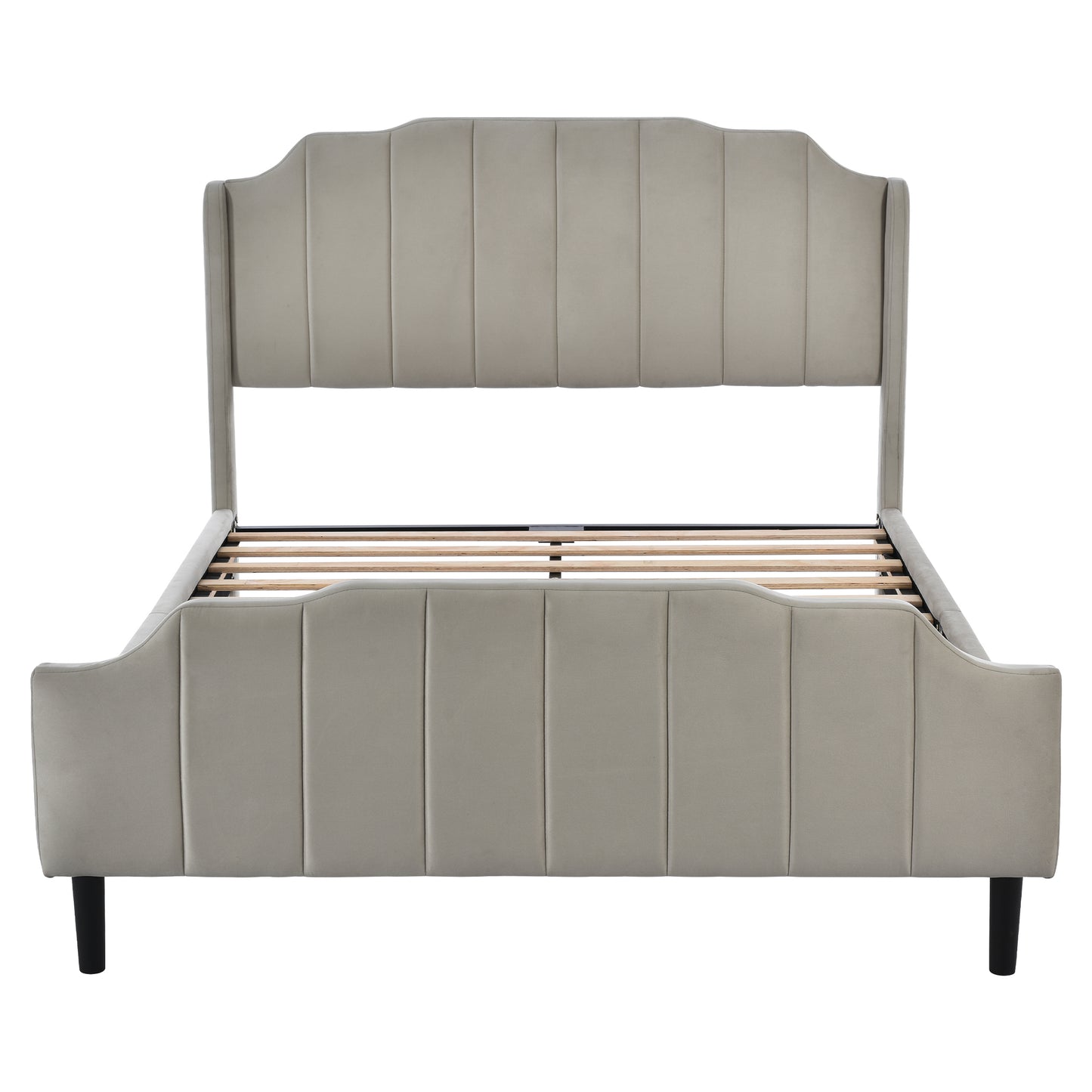 Melysen Queen Size Upholstered Platform Bed with Headboard and Footboard,No Box Spring Needed, Velvet Fabric,Gray