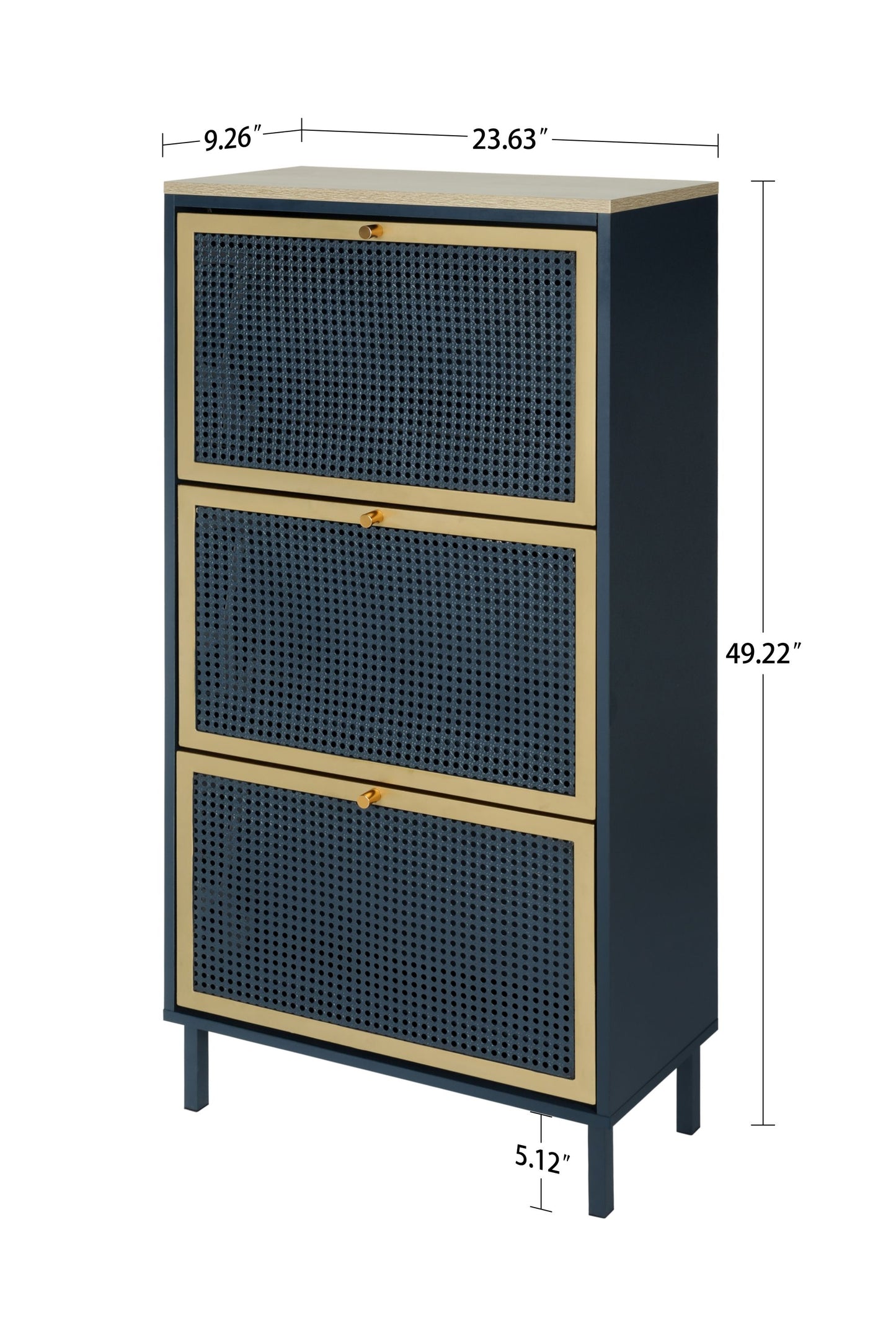 Melysen 3 Metal Door Shoe Rack, Freestanding Modern Shoe Storage Cabinet, Metal rattan, Dark Blue