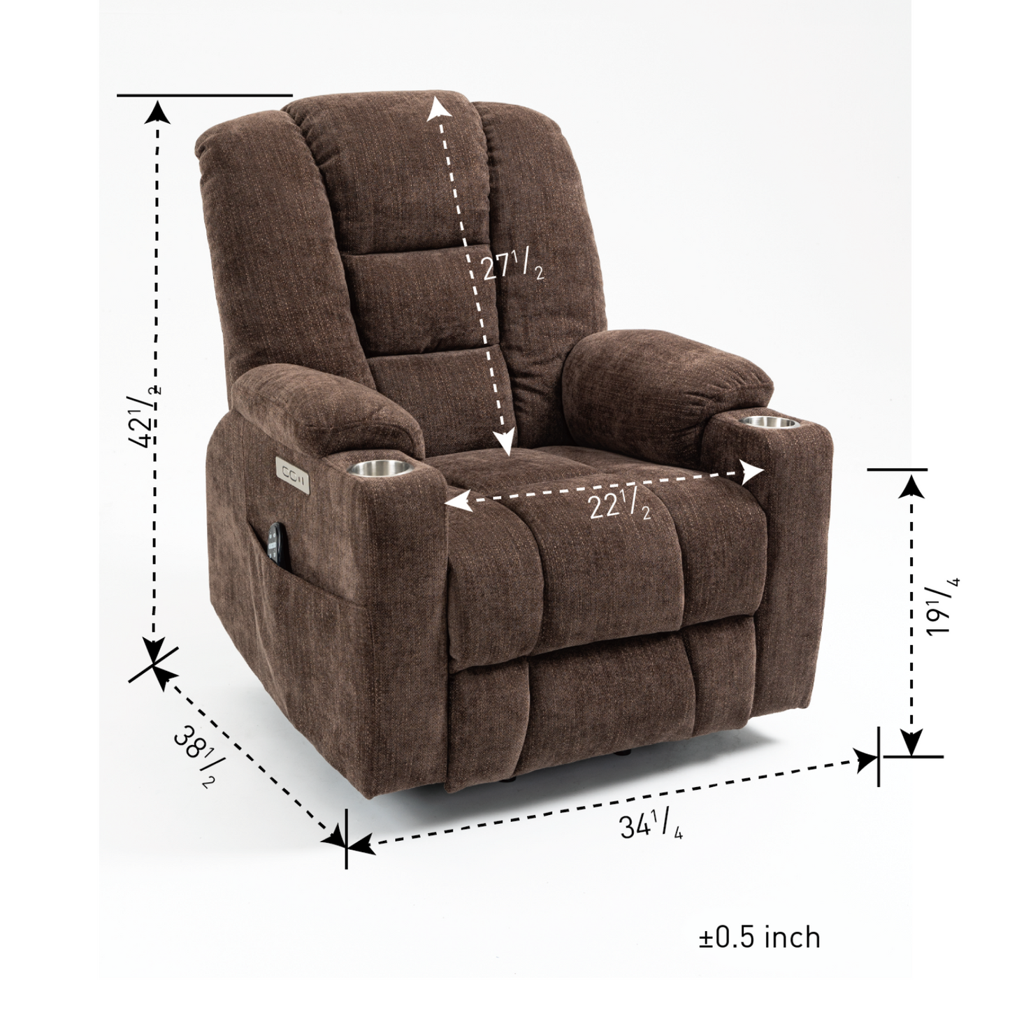 Melysen Large Power Lift Recliner Chair with Massage and Heat for Elderly, Overstuffed Wide Recliners, Heavy Duty Motion Mechanism with USB and Type C Ports, 2 Steel Cup Holders, Brown