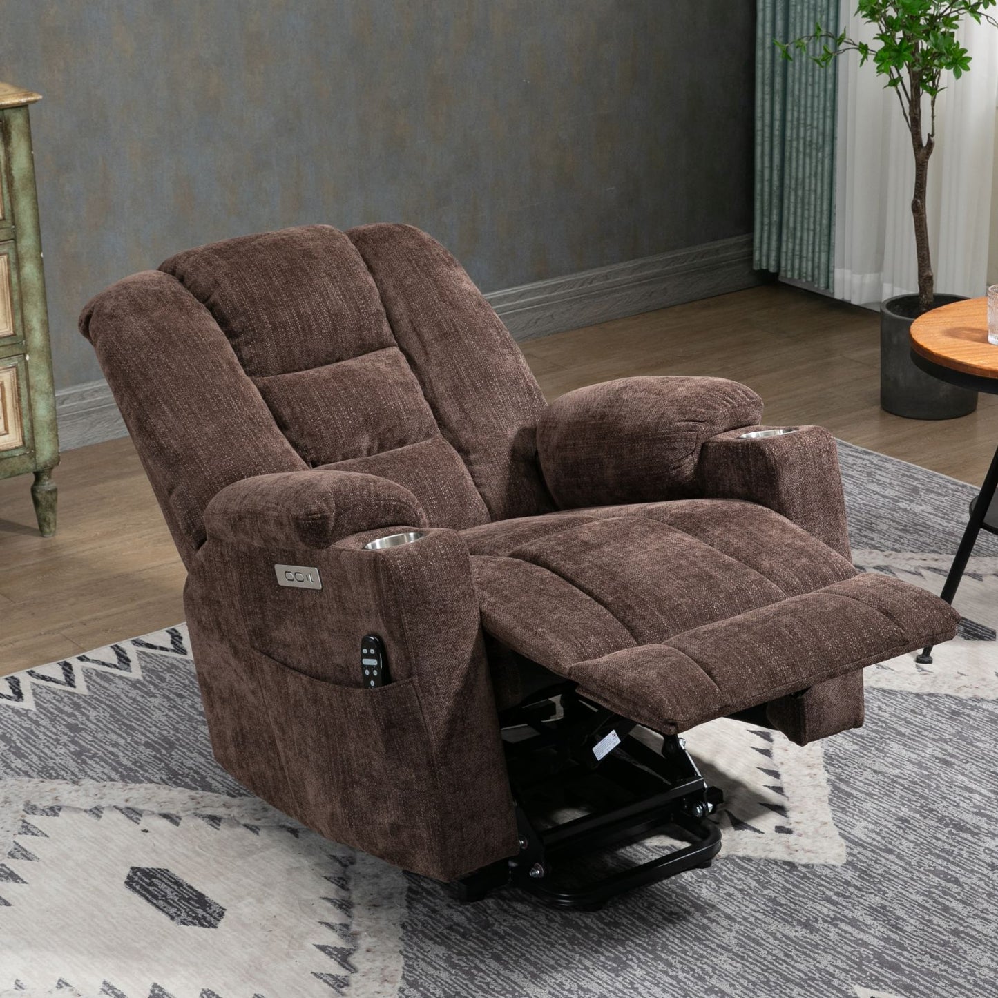 Melysen Large Power Lift Recliner Chair with Massage and Heat for Elderly, Overstuffed Wide Recliners, Heavy Duty Motion Mechanism with USB and Type C Ports, 2 Steel Cup Holders, Brown