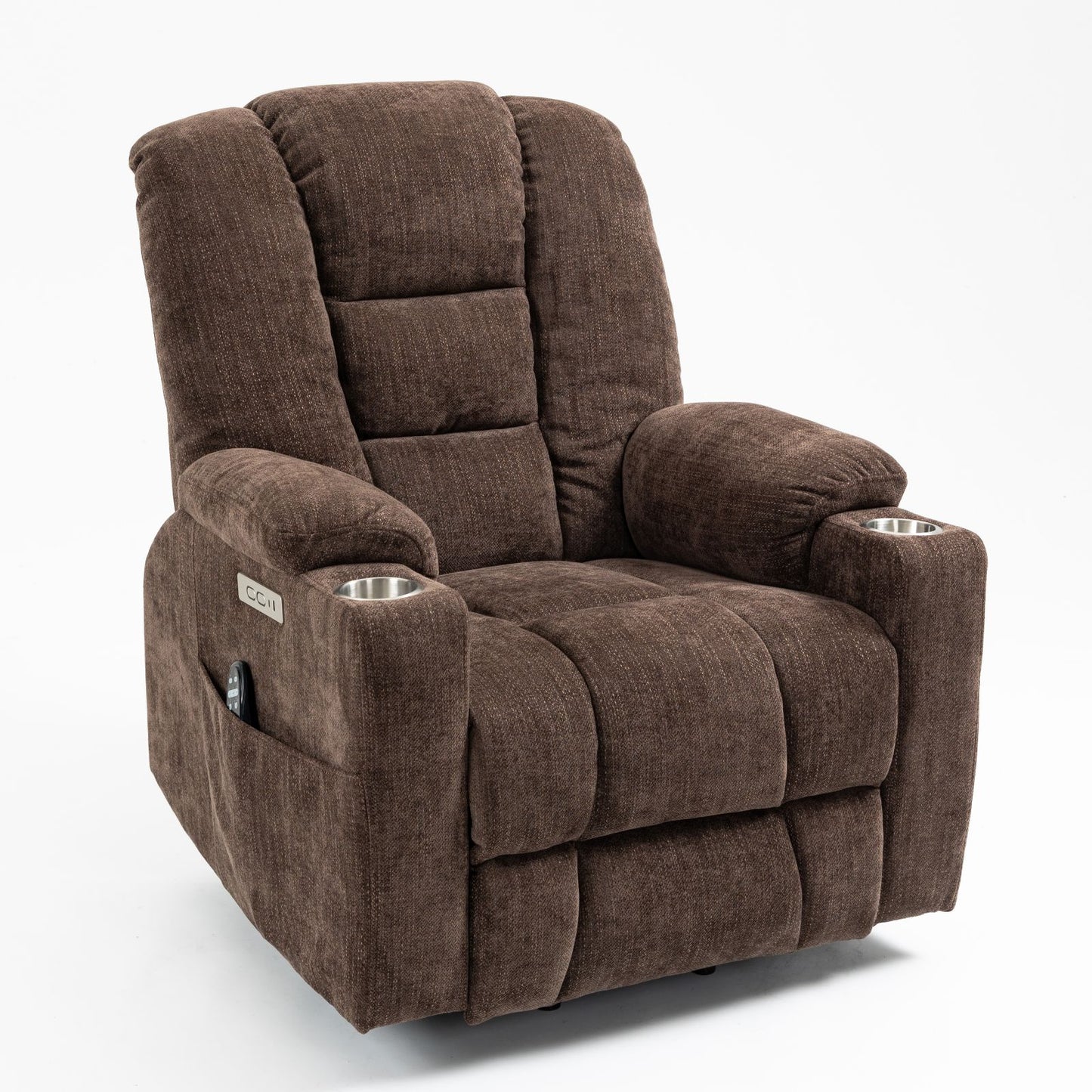 Melysen Large Power Lift Recliner Chair with Massage and Heat for Elderly, Overstuffed Wide Recliners, Heavy Duty Motion Mechanism with USB and Type C Ports, 2 Steel Cup Holders, Brown