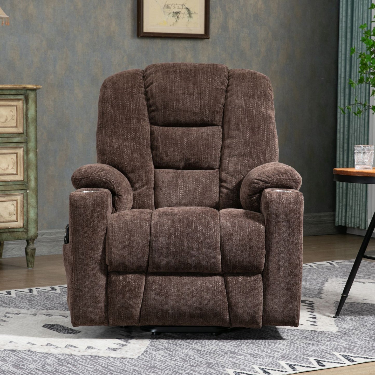 Melysen Large Power Lift Recliner Chair with Massage and Heat for Elderly, Overstuffed Wide Recliners, Heavy Duty Motion Mechanism with USB and Type C Ports, 2 Steel Cup Holders, Brown