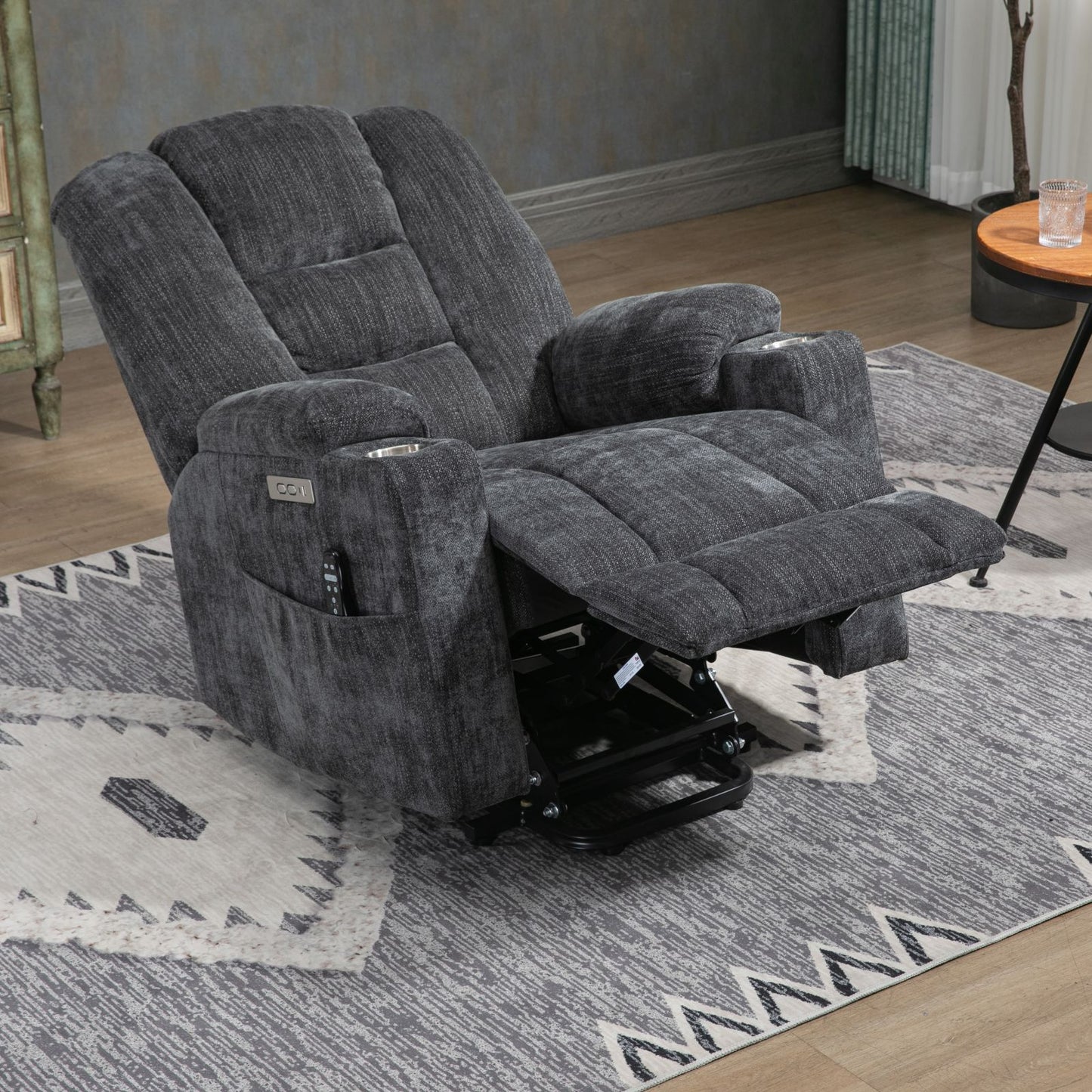 Melysen Large Power Lift Recliner Chair with Massage and Heat for Elderly, Overstuffed Wide Recliners, Heavy Duty Motion Mechanism with USB and Type C Ports, 2 Steel Cup Holders, Gray