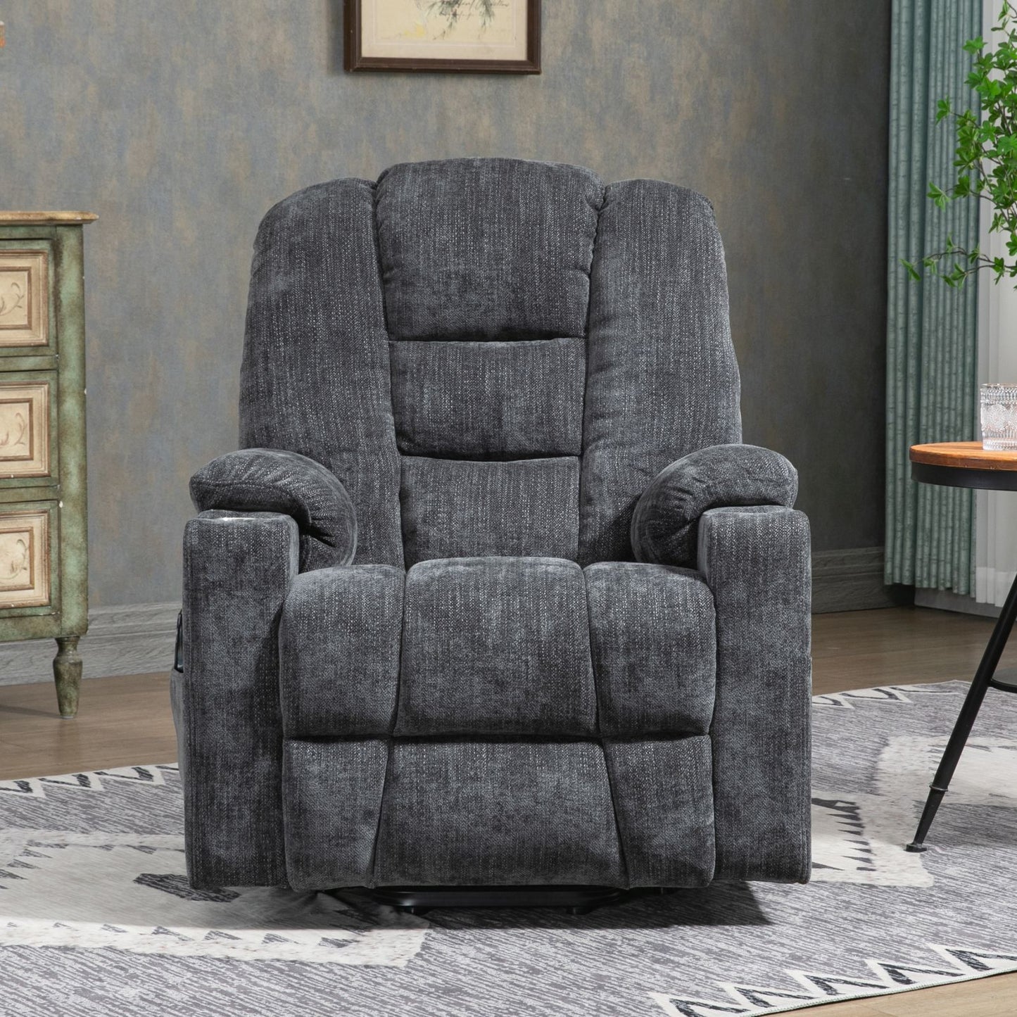 Melysen Large Power Lift Recliner Chair with Massage and Heat for Elderly, Overstuffed Wide Recliners, Heavy Duty Motion Mechanism with USB and Type C Ports, 2 Steel Cup Holders, Gray