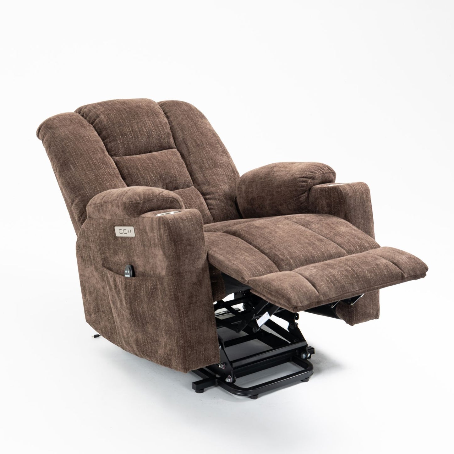 Melysen Large Power Lift Recliner Chair with Massage and Heat for Elderly, Overstuffed Wide Recliners, Heavy Duty Motion Mechanism with USB and Type C Ports, 2 Steel Cup Holders, Brown