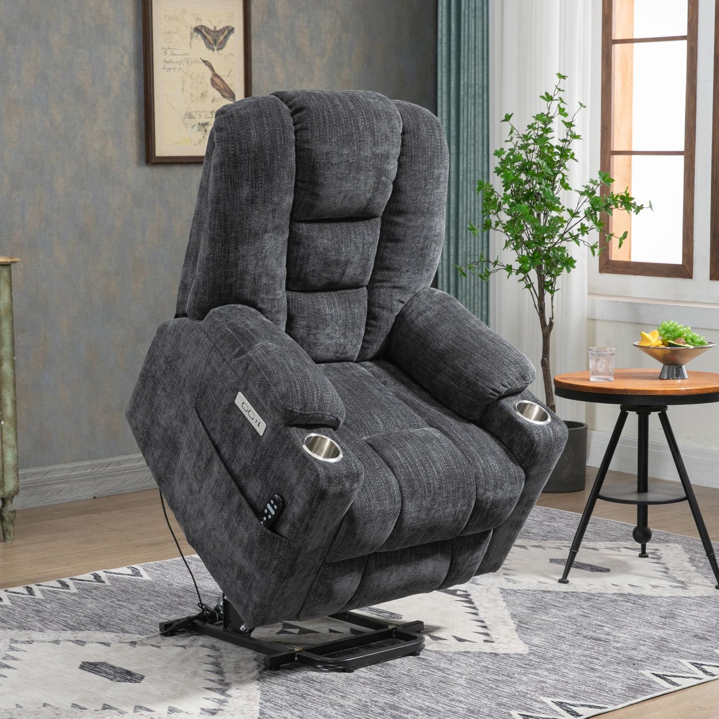 Melysen Large Power Lift Recliner Chair with Massage and Heat for Elderly, Overstuffed Wide Recliners, Heavy Duty Motion Mechanism with USB and Type C Ports, 2 Steel Cup Holders, Gray