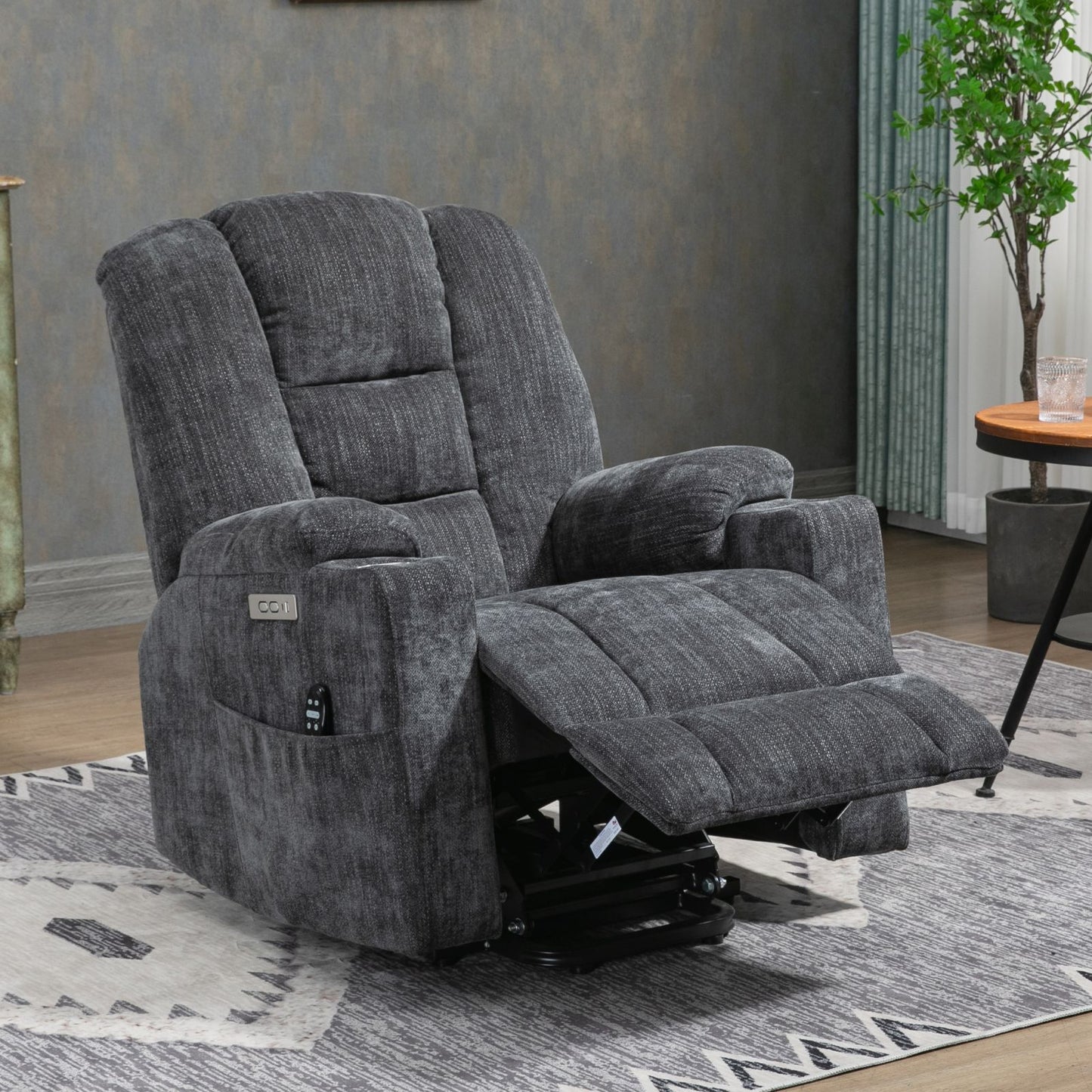 Melysen Large Power Lift Recliner Chair with Massage and Heat for Elderly, Overstuffed Wide Recliners, Heavy Duty Motion Mechanism with USB and Type C Ports, 2 Steel Cup Holders, Gray