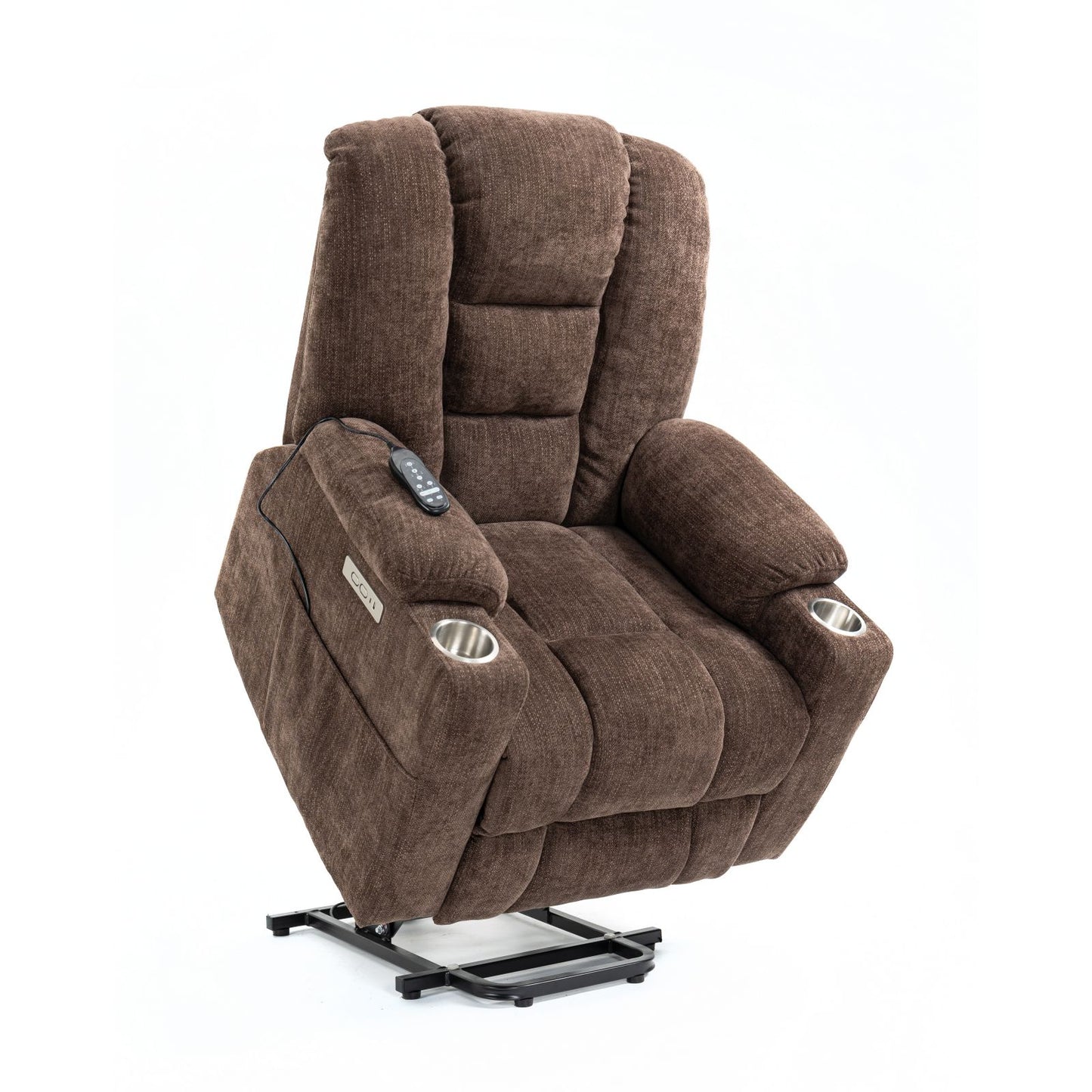 Melysen Large Power Lift Recliner Chair with Massage and Heat for Elderly, Overstuffed Wide Recliners, Heavy Duty Motion Mechanism with USB and Type C Ports, 2 Steel Cup Holders, Brown