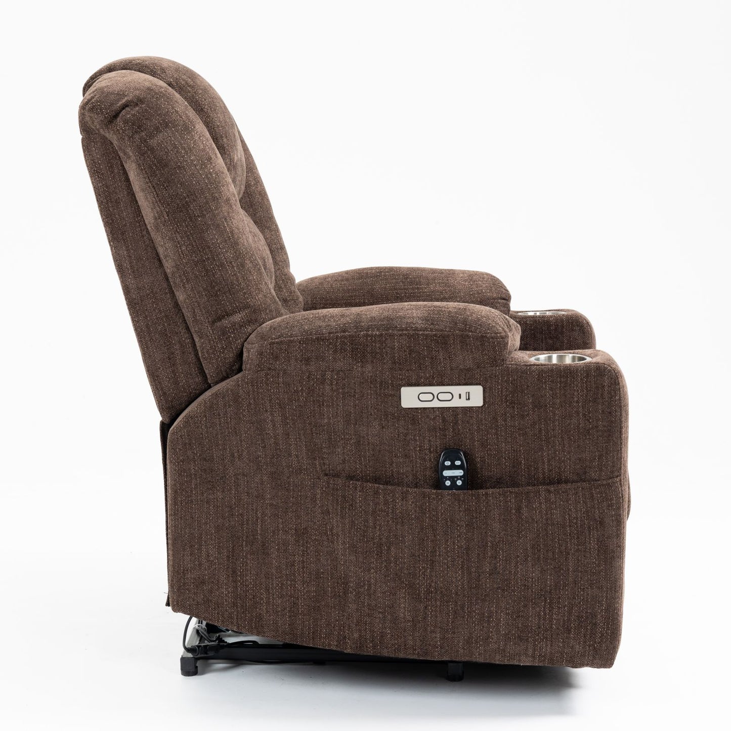 Melysen Large Power Lift Recliner Chair with Massage and Heat for Elderly, Overstuffed Wide Recliners, Heavy Duty Motion Mechanism with USB and Type C Ports, 2 Steel Cup Holders, Brown