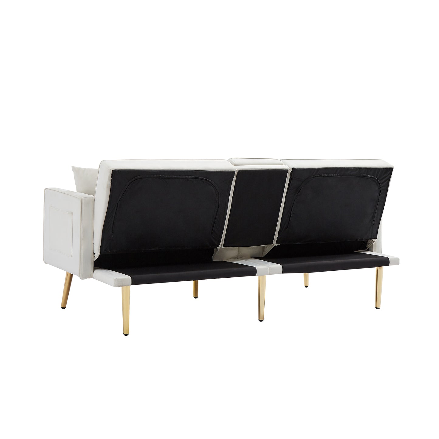 Melysen Velvet Futon Sofa Bed with Gold Metal Legs