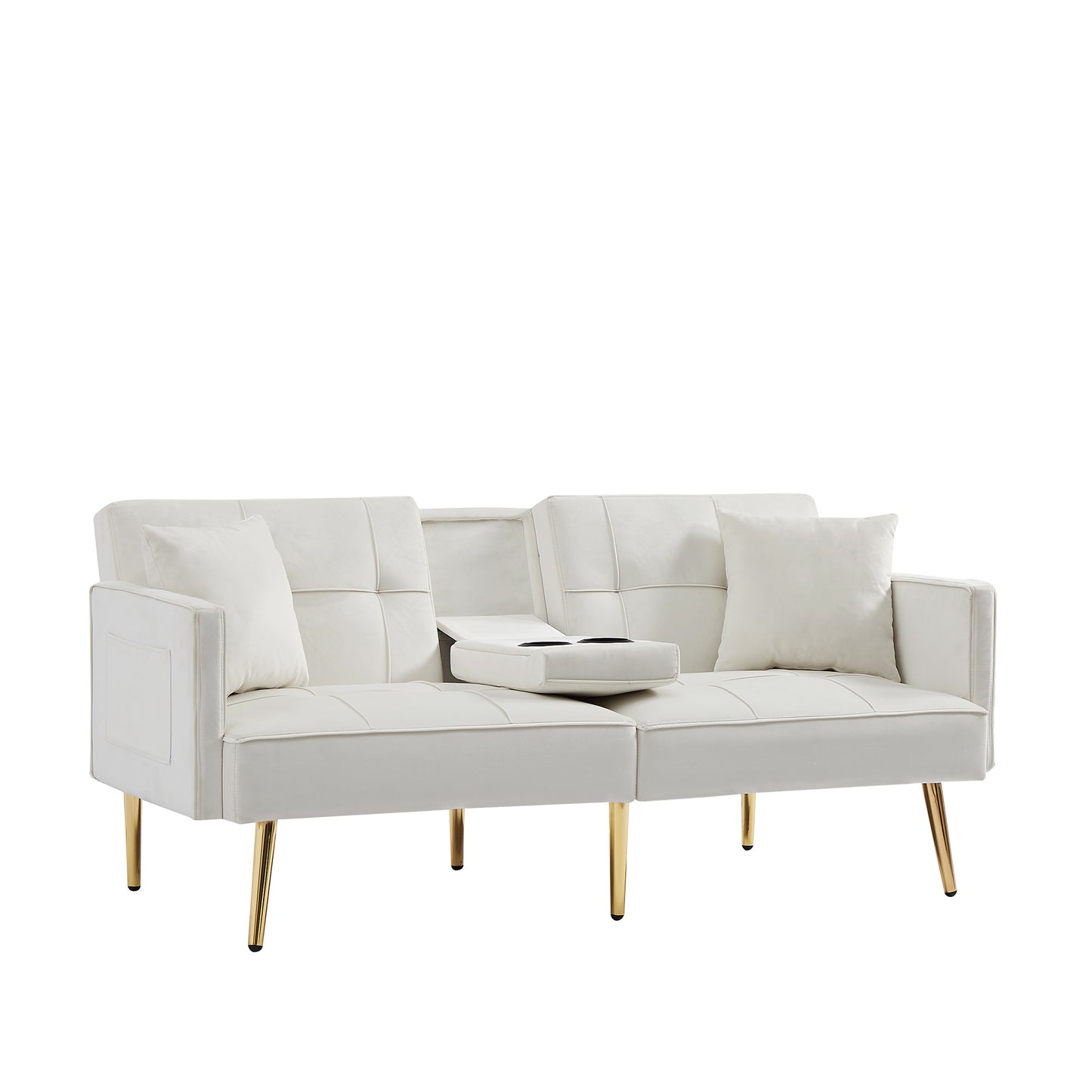 Melysen Velvet Futon Sofa Bed with Gold Metal Legs