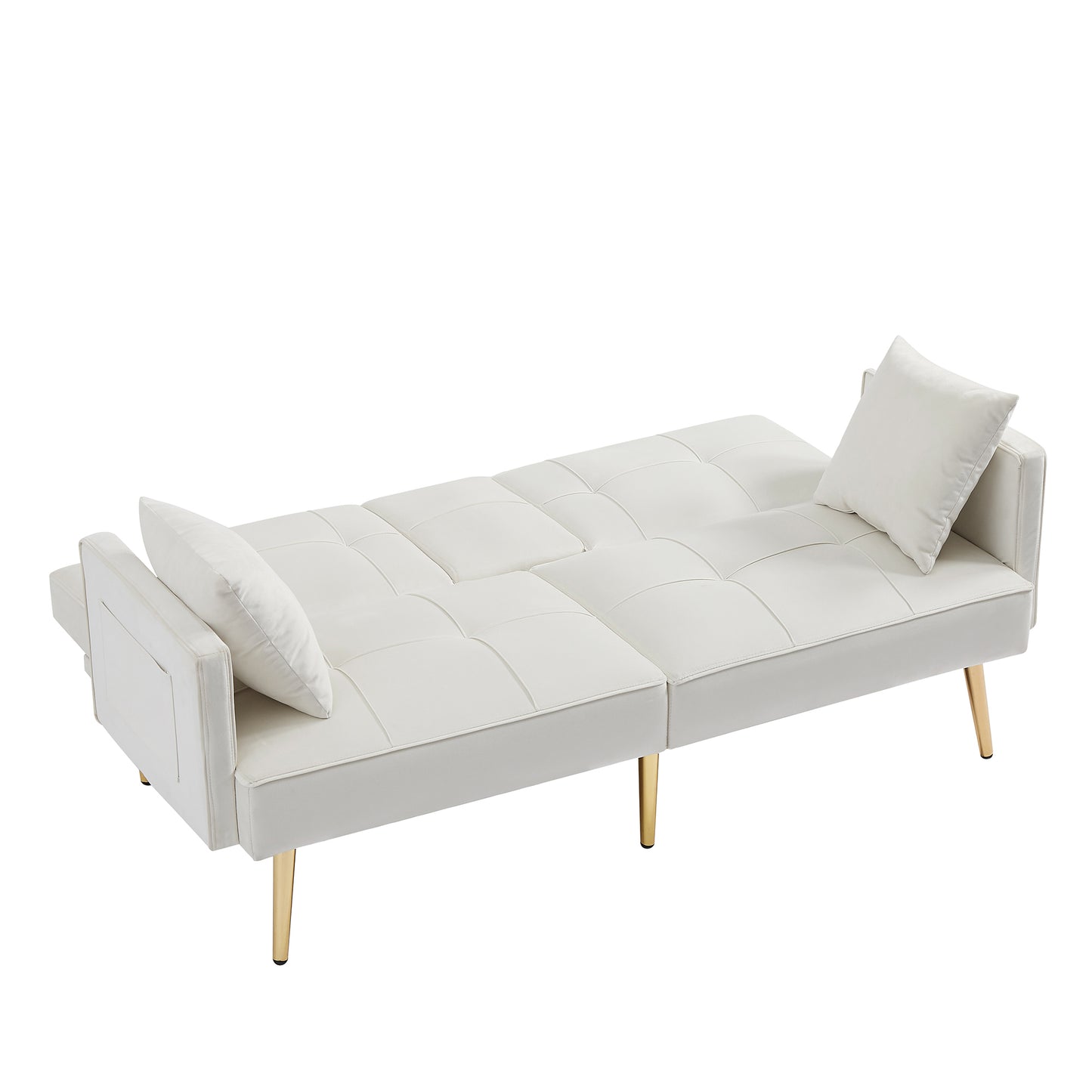 Melysen Velvet Futon Sofa Bed with Gold Metal Legs