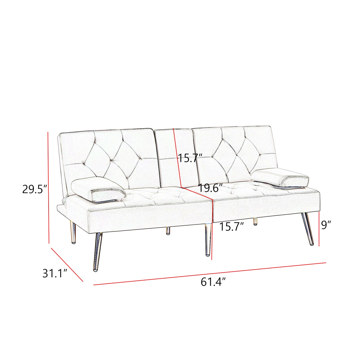 Melysen Cream White Velvet Sofa Bed