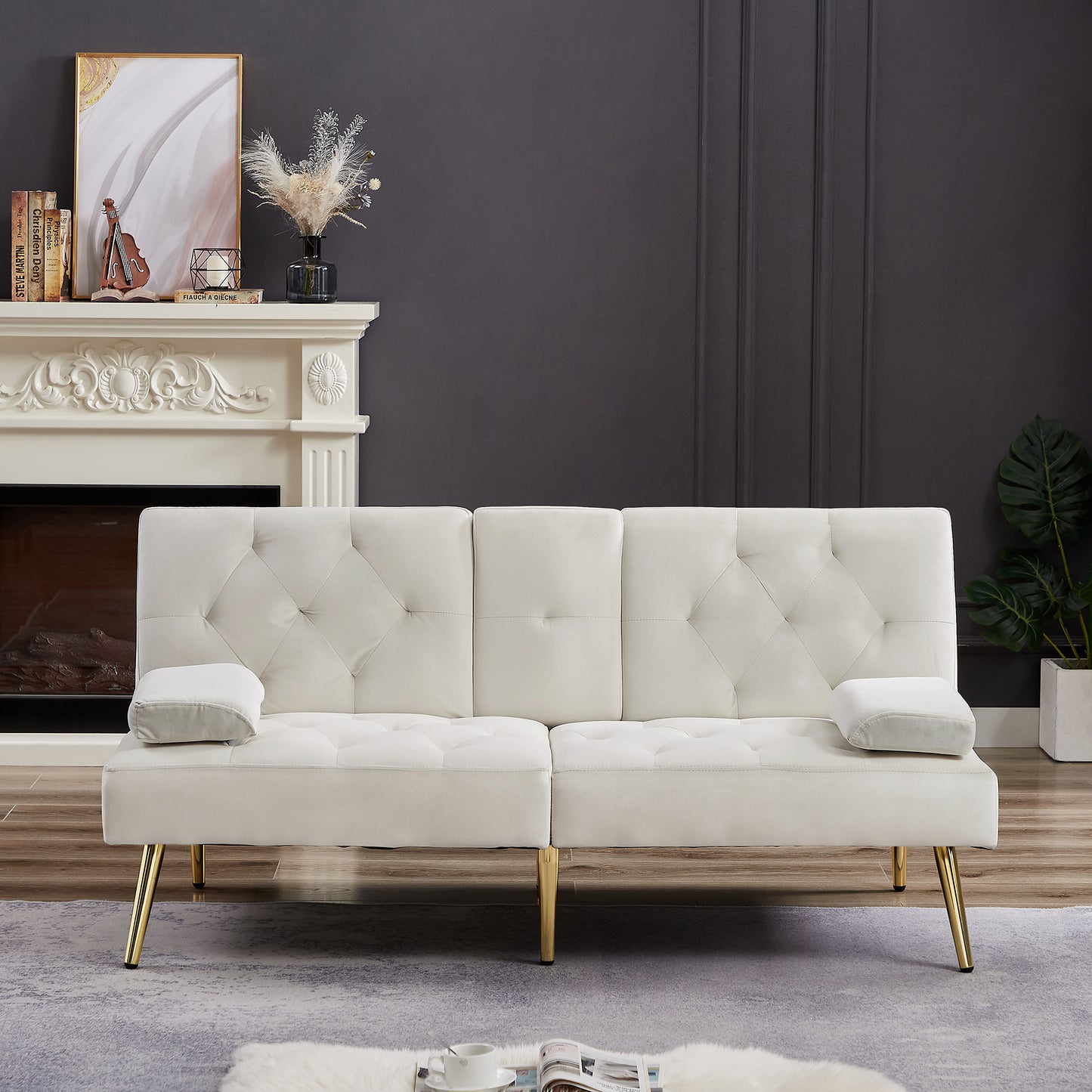 Melysen Cream White Velvet Sofa Bed