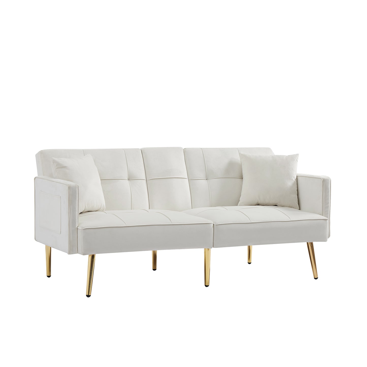 Melysen Velvet Futon Sofa Bed with Gold Metal Legs