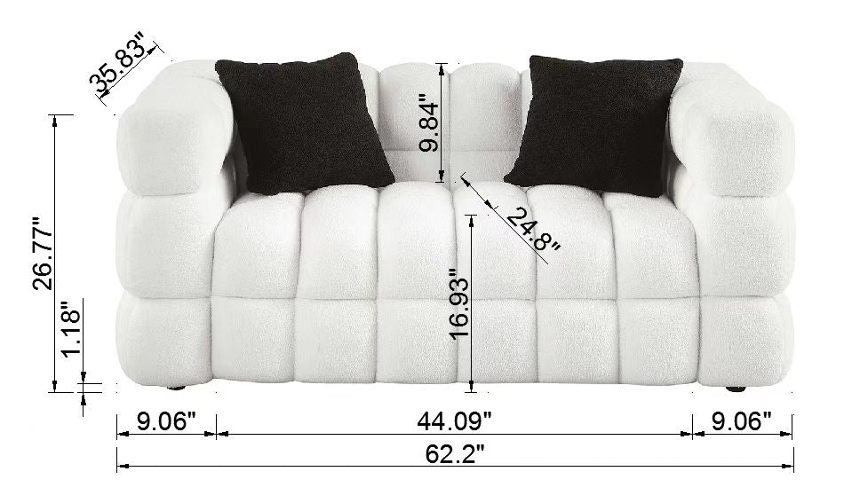 Melysen 62.2 "Modern Living Room Cotton Candy Sofa, 2-Seat Sofa, White.